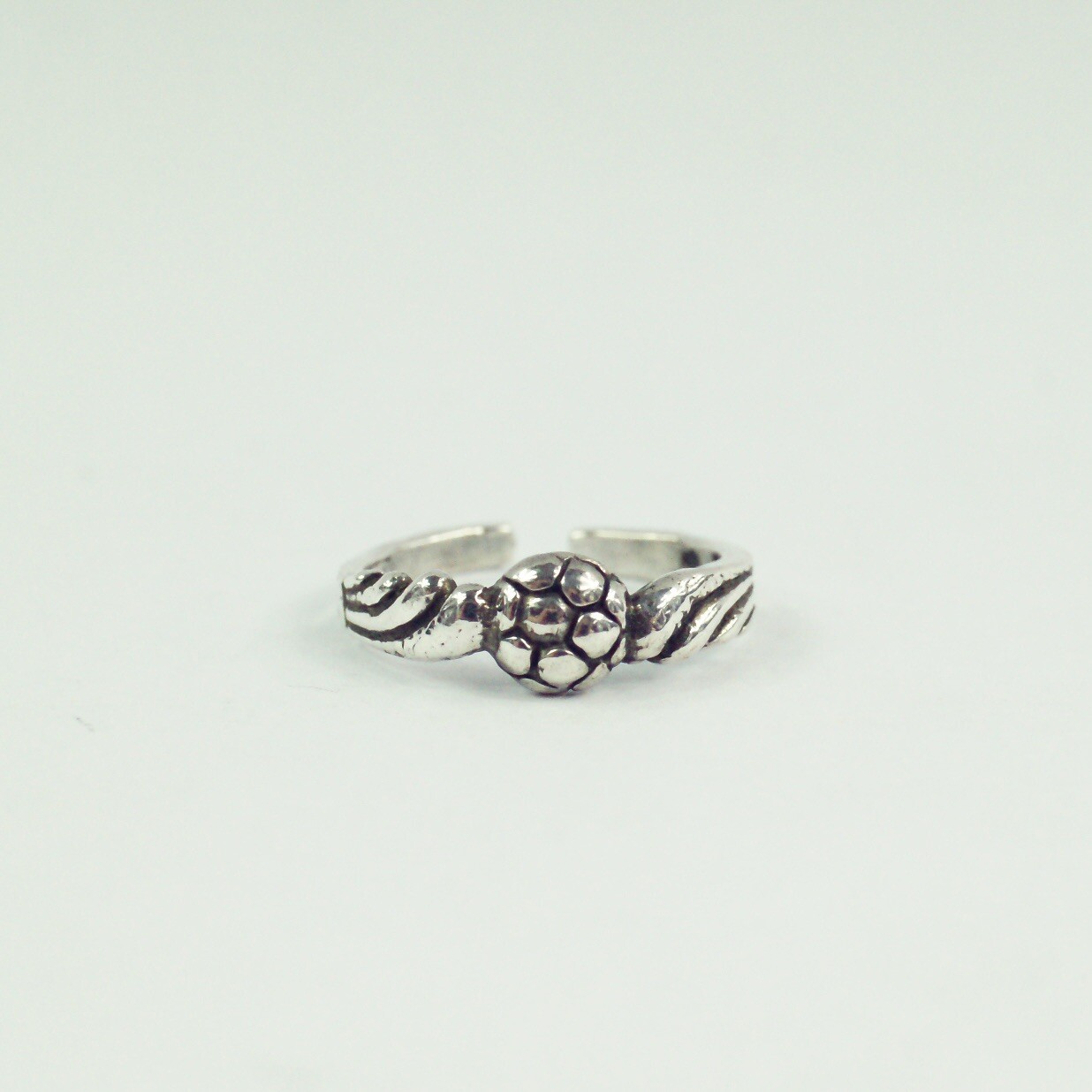 sterling silver soccer ball ring or toe ring size 2.5 adjustable
