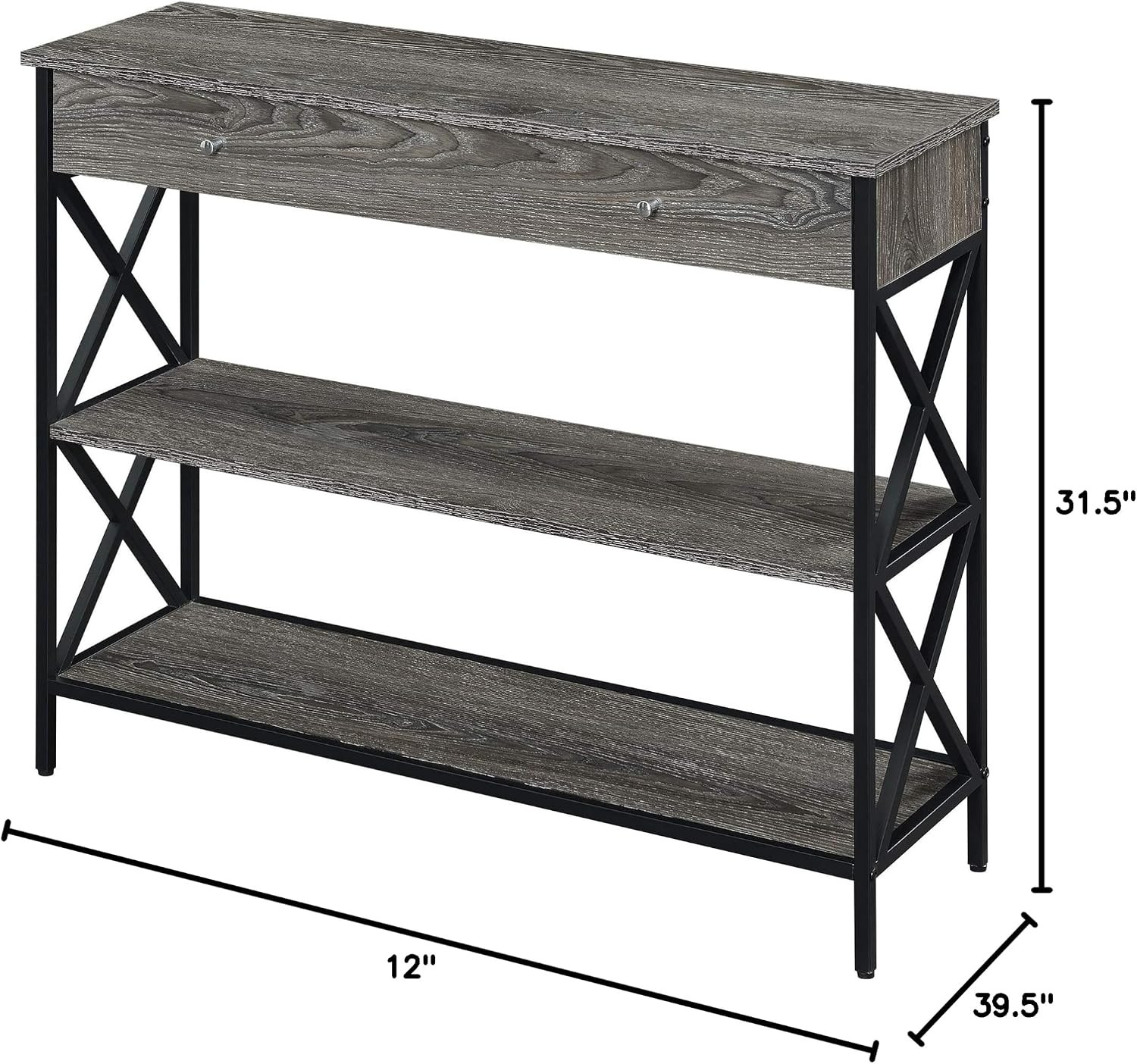 Tucson 1-Drawer Console Table with Shelves, Weathered Gray/Black