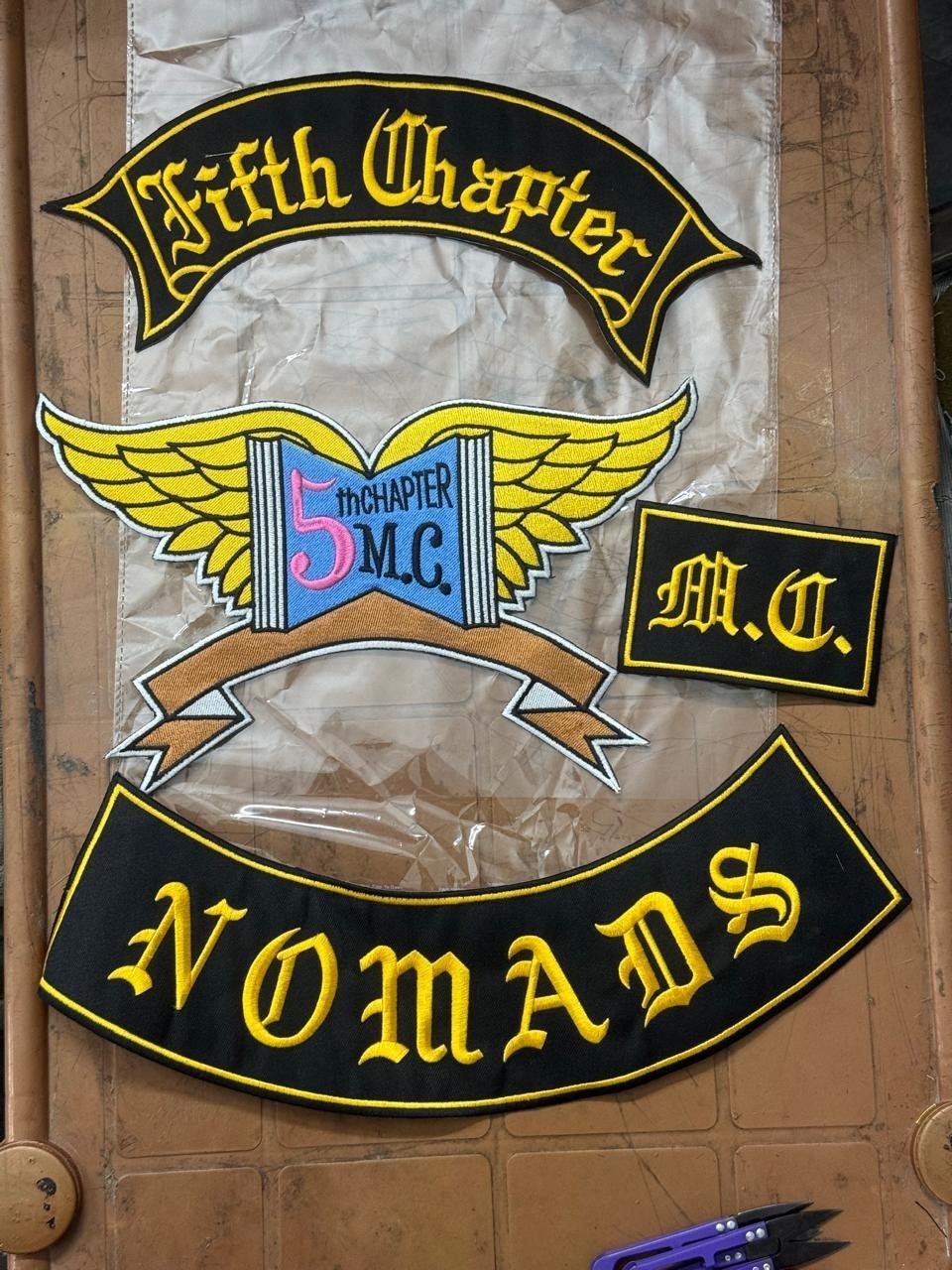 Fifth Chapter MC Nomads 4pc Large Back Patch Set - Biker Embroidered Rockers