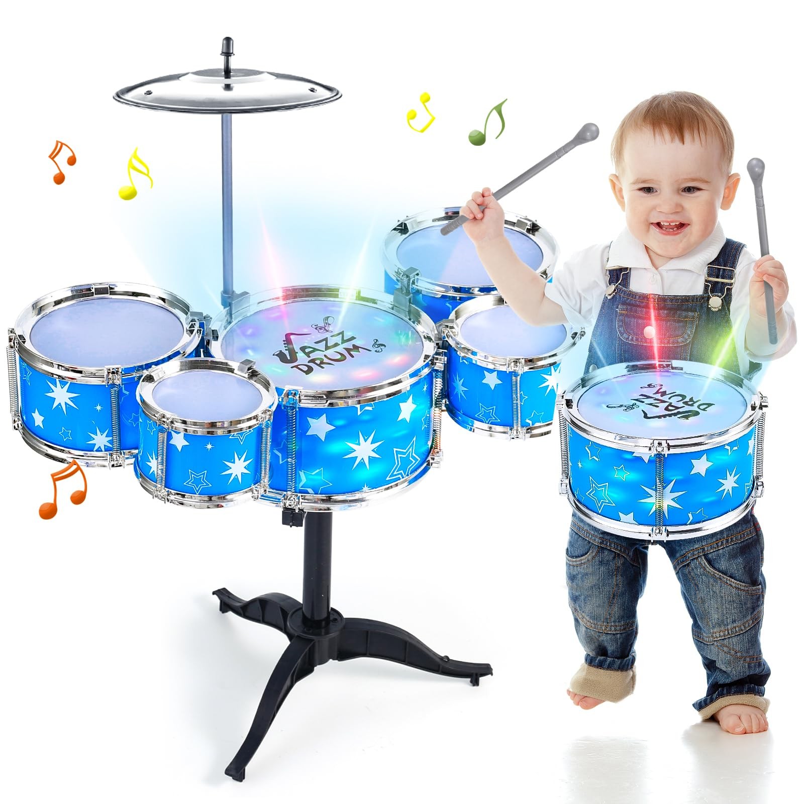Kids Drum Set for Toddlers w/ Light (All Plastic), Musical Gifts Toys for Boy...