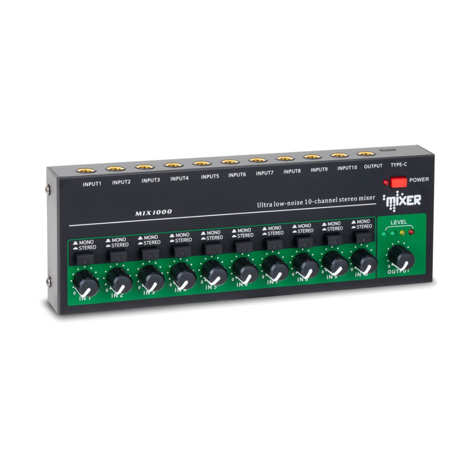 New 10 Channel 6.35mm Input Output TRS/TS Jacks Stereo Mono Line Audio Mixer
