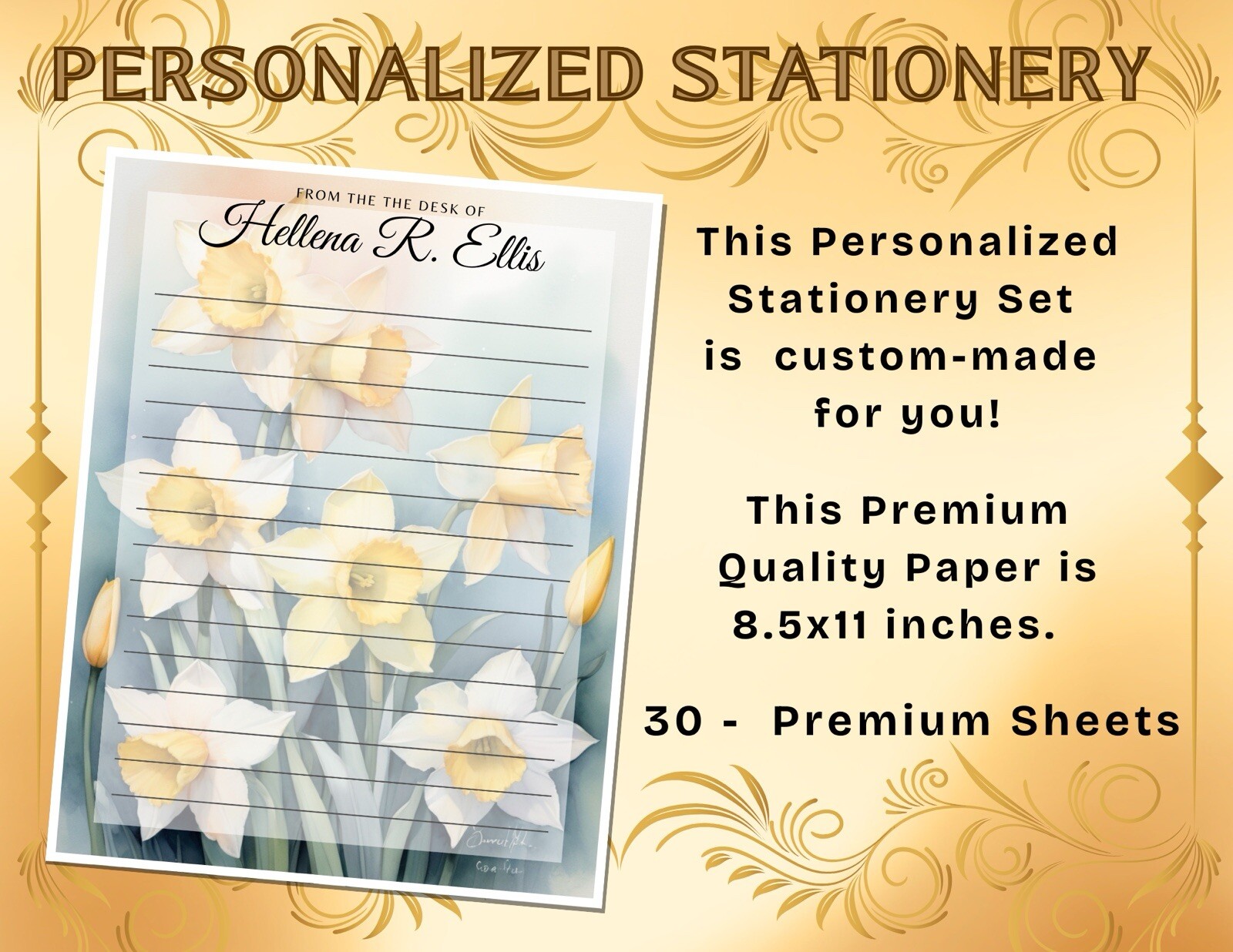 PERSONALIZED - 30Pcs Stationery Writing Paper, Watercolor Stationary  #L2C62