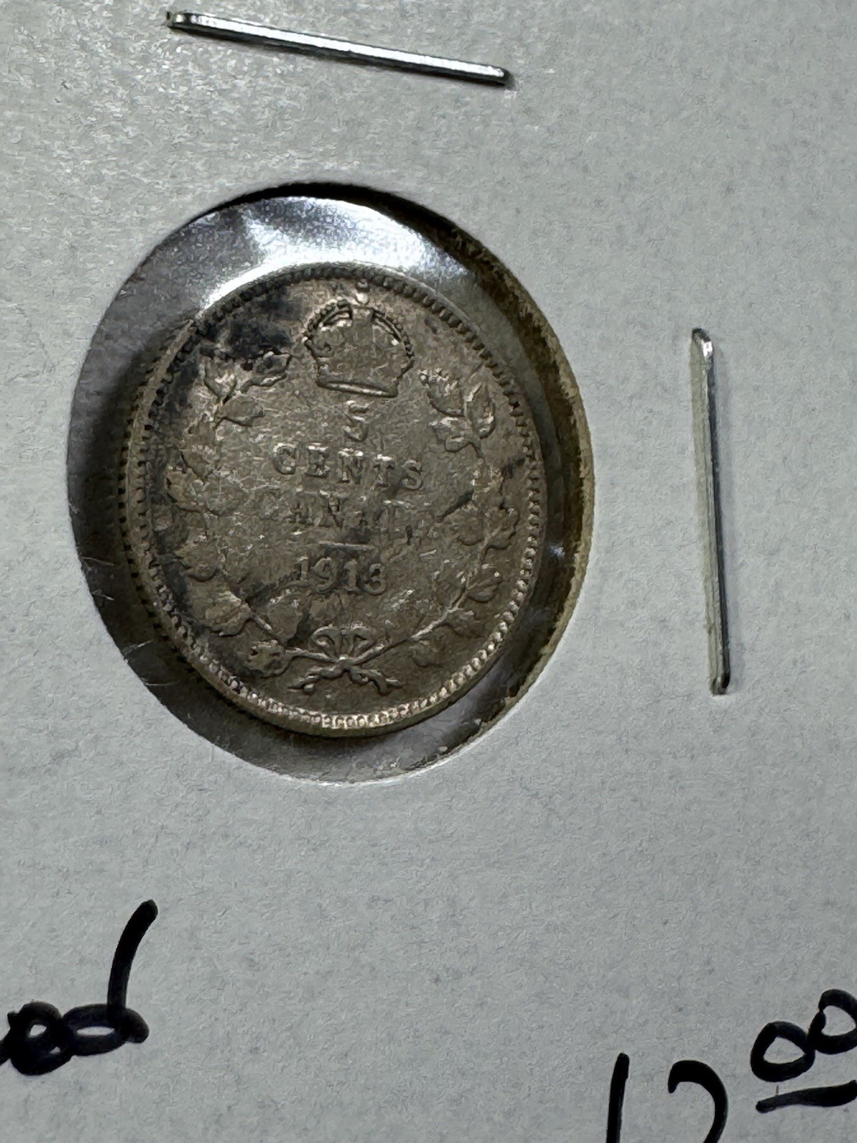 1913 Canada 5 Cents Small Silver Coin Cleaned