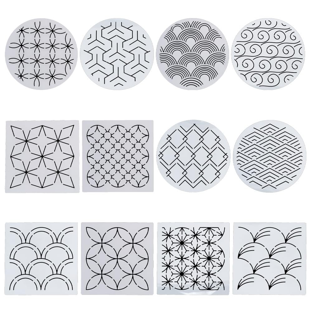 Sashiko Stencils - Geometric Embroidery Patterns for Drawing and Hand Quiltin...