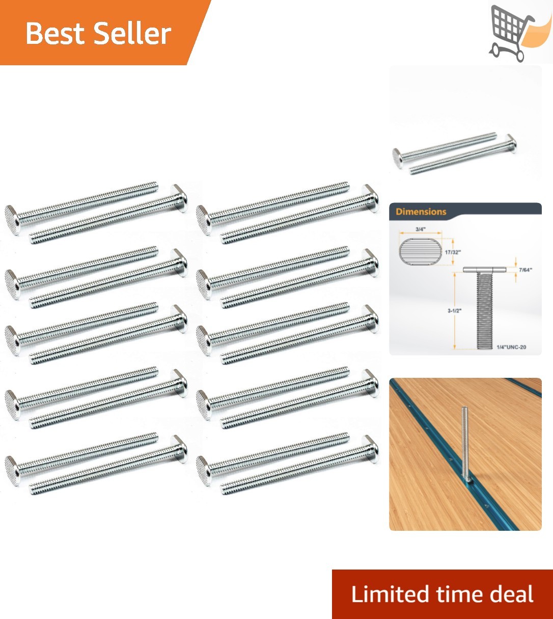 1/4-20 T Track Bolts 20 Pack Zinc Steel 3-1/2 Inch for Woodworking Jigs Fixtures