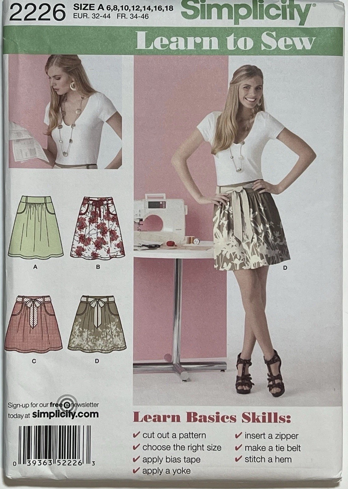SIMPLICITY 2226 MISSES 6-18 SKIRTS Tie Belt Learn To Sew PATTERN NEW UNCUT