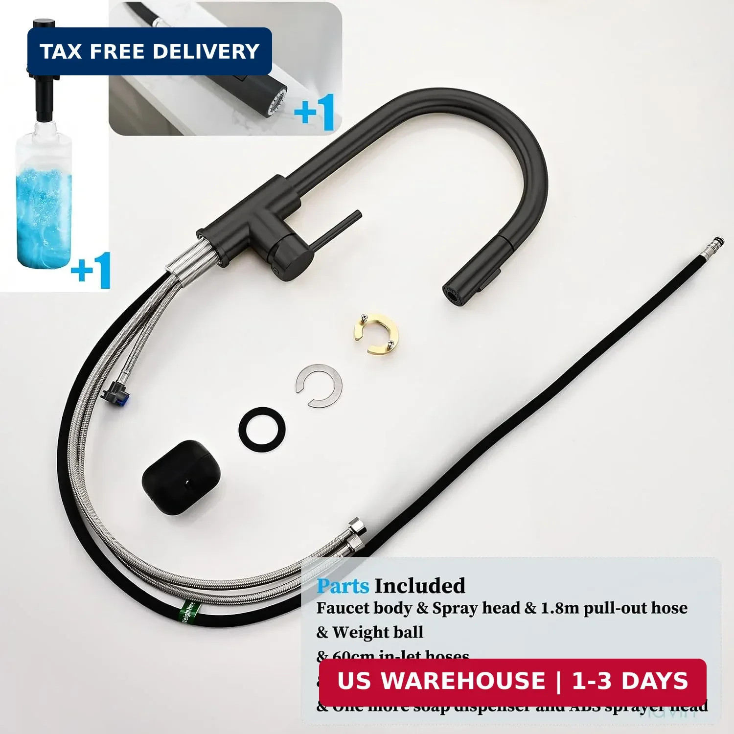 Black Kitchen Faucet with Pull Down Sprayer, High Arc Stainless Steel Mate