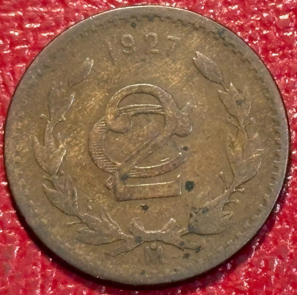 VINTAGE 1927 MEXICO 2 CENTAVOS COIN-EAGLE & SNAKE-NOV050