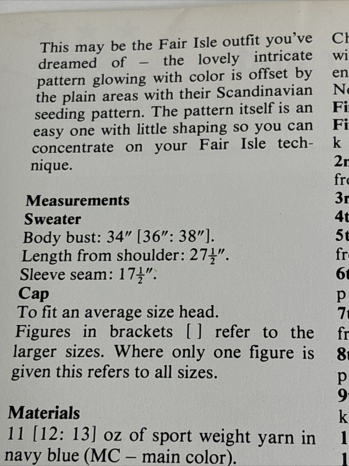 Fairisle Sweater and Cap Women's Knitting Pattern Card