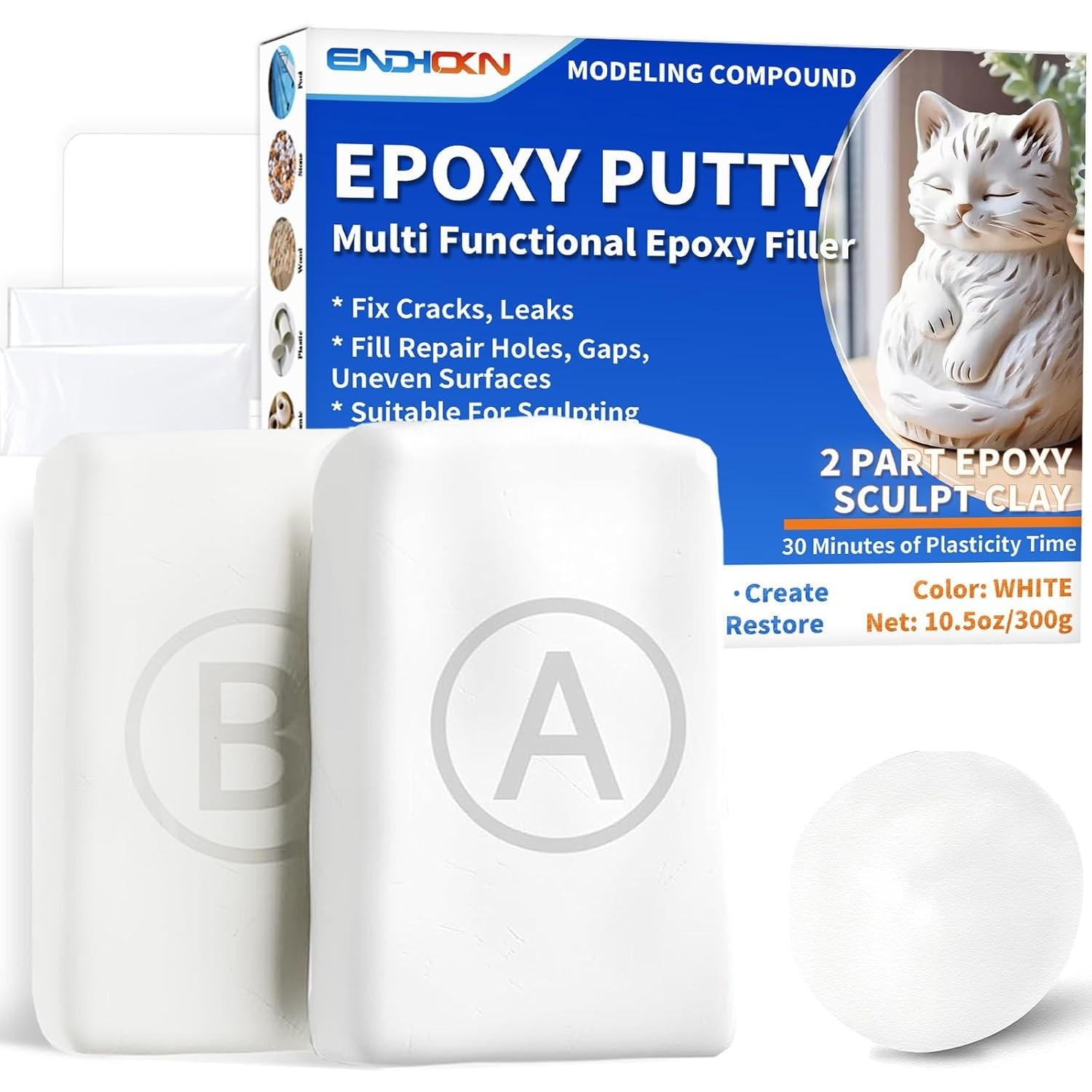 Epoxy Putty 10.5oz White Repair Stick for Leaks Cracks Holes Metal Plastics 300g