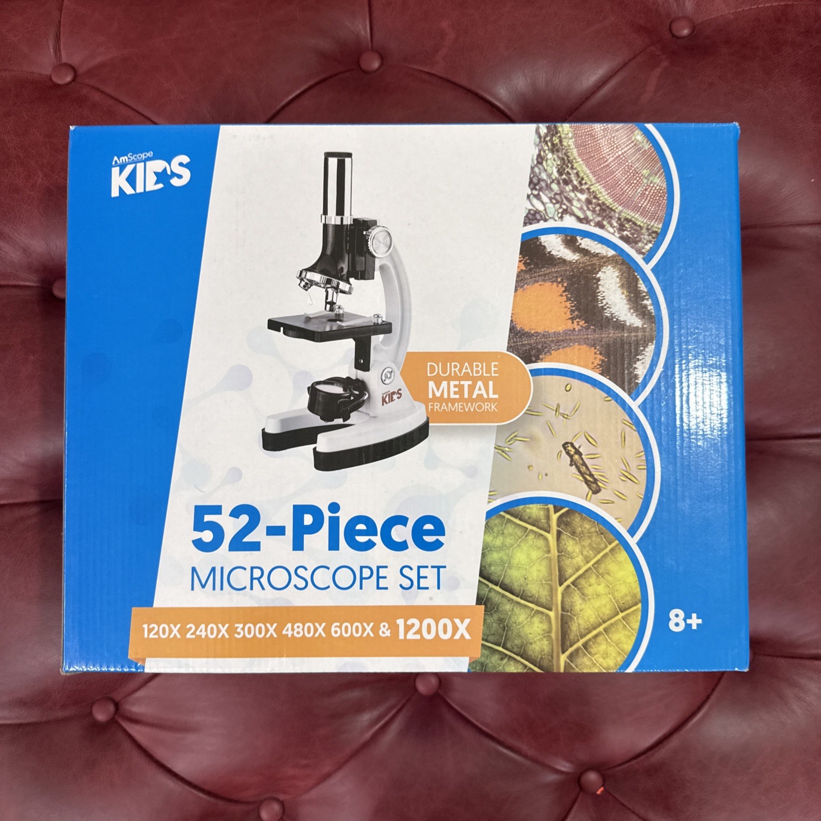 AmScope 52pc 120X-1200X Kids Starter Compound Microscope Portable Science Kit .