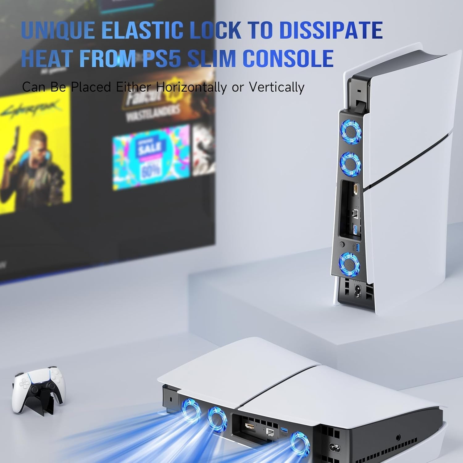 Whisper-Quiet PS5 Slim Cooling System with Enhanced Airflow & LED Indicator