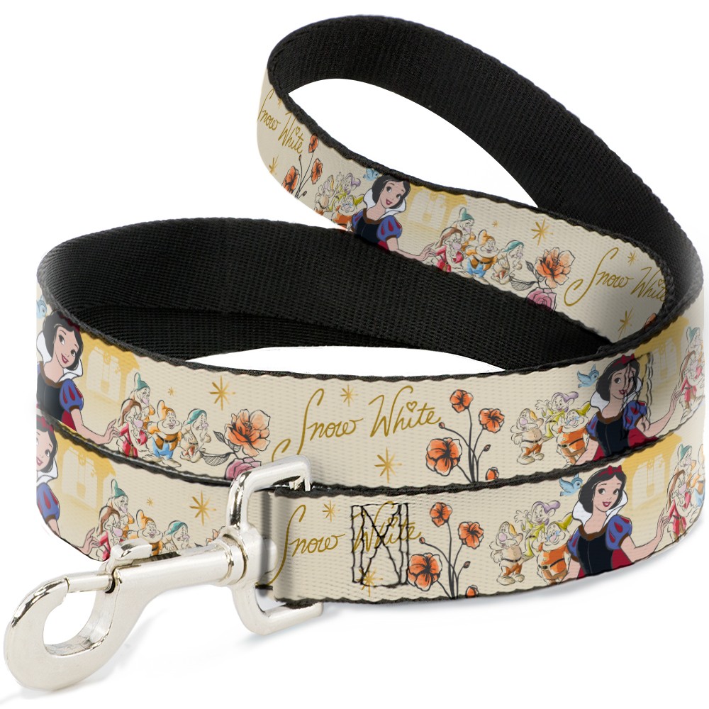 Dog Leash Snow White and the Seven Dwarfs with Script and Flowers Yellows