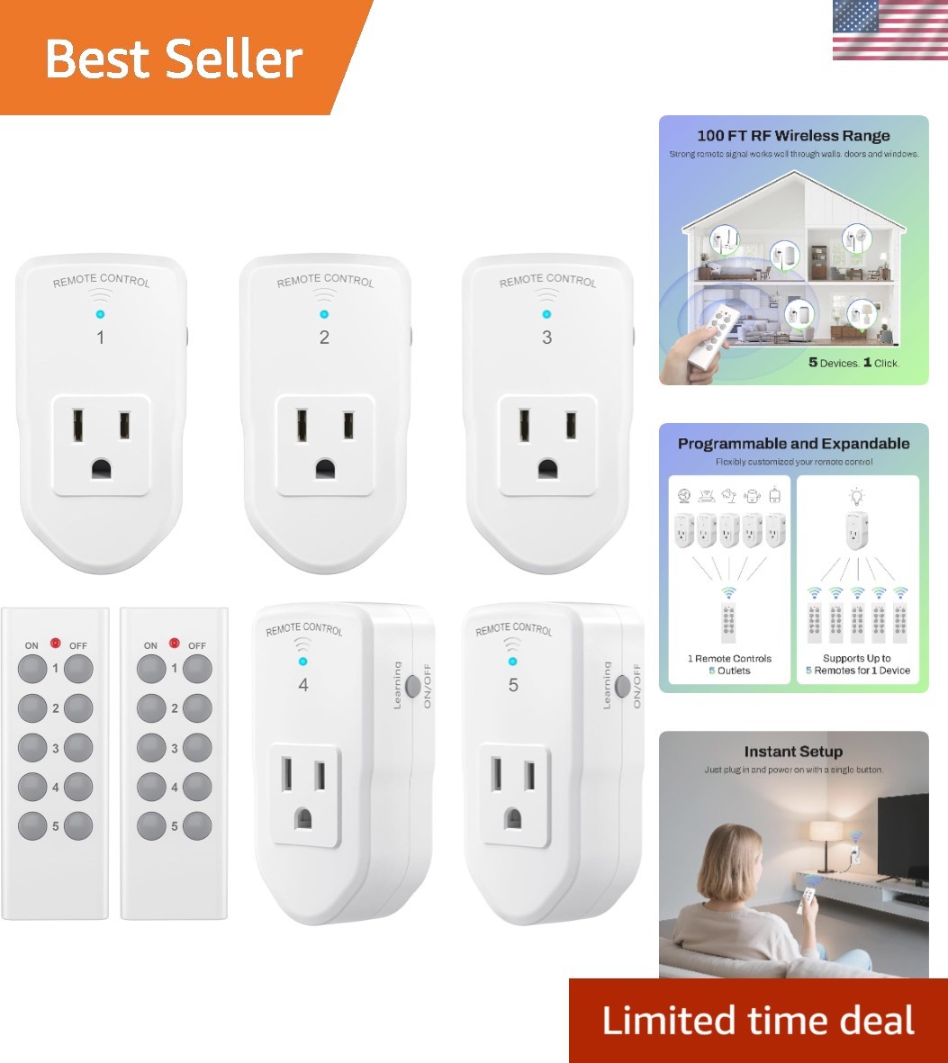 Wireless Remote Control Outlet Electrical Switch for Lights, Fans, Christmas ...