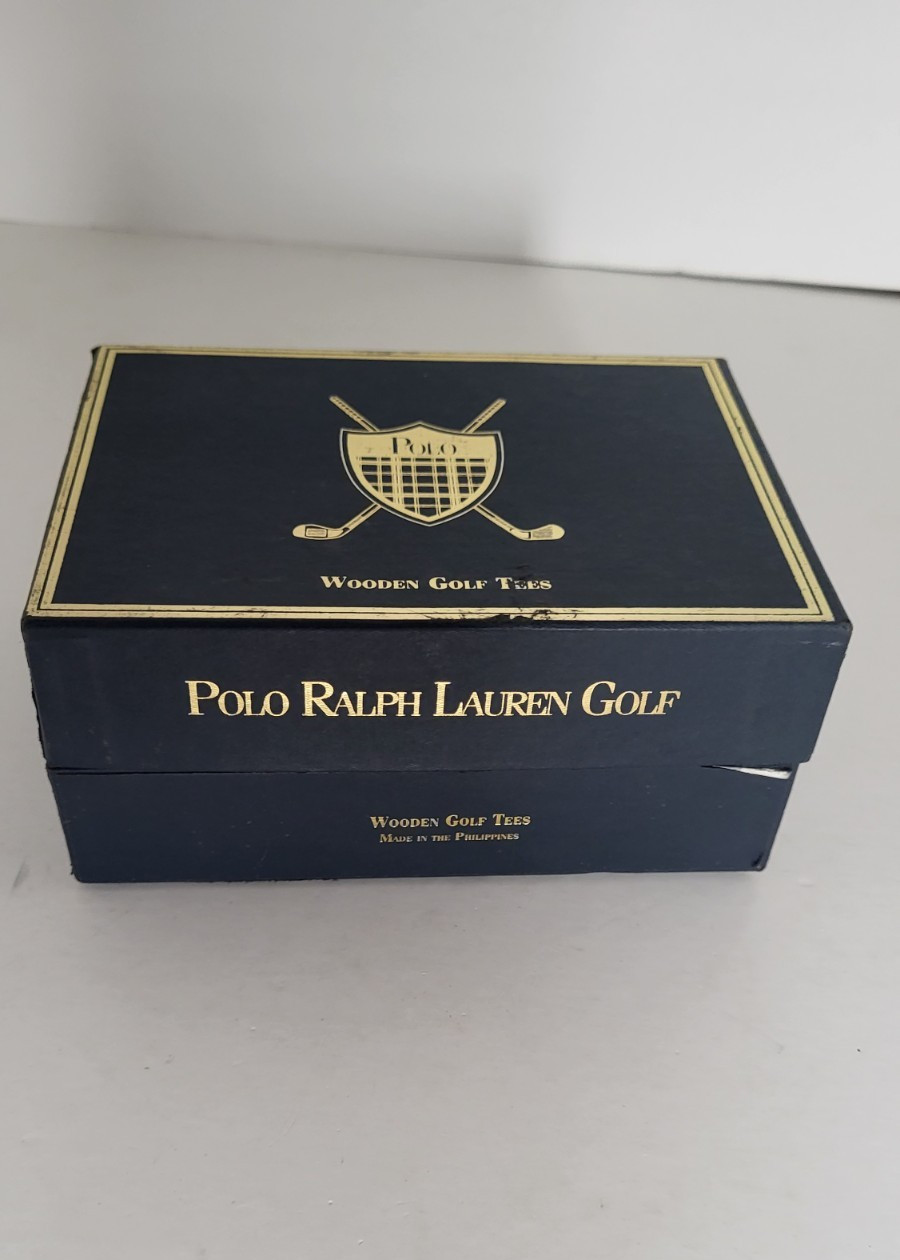 Vintage Polo Ralph Lauren Golf Tees Box of 24 Wooden Gold Silver Logo Tees