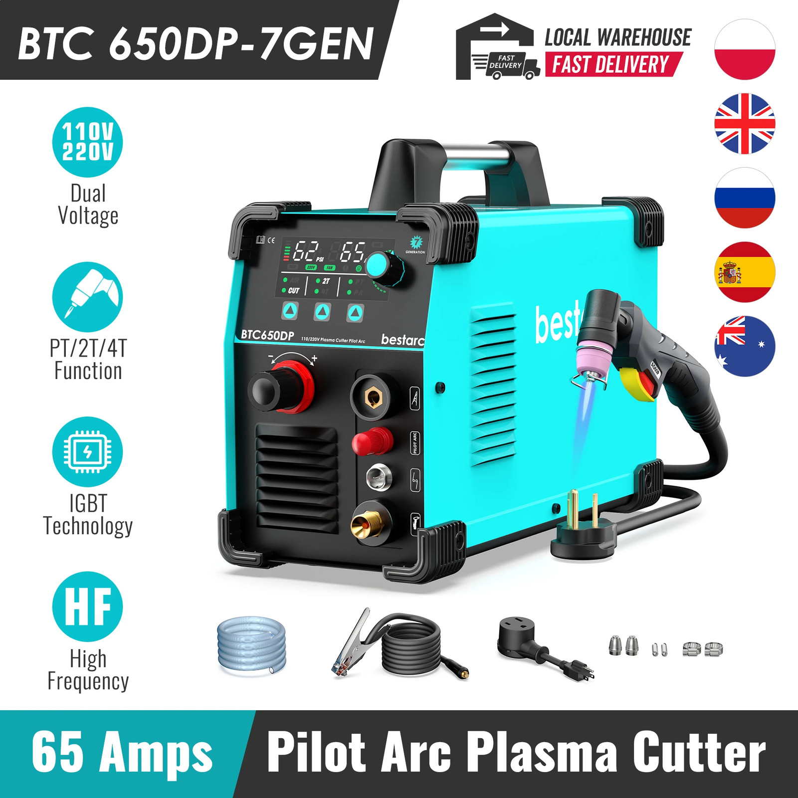 65Amps Pilot Arc Plasma Cutter With Air Sensor Technology&Digital Screen Display