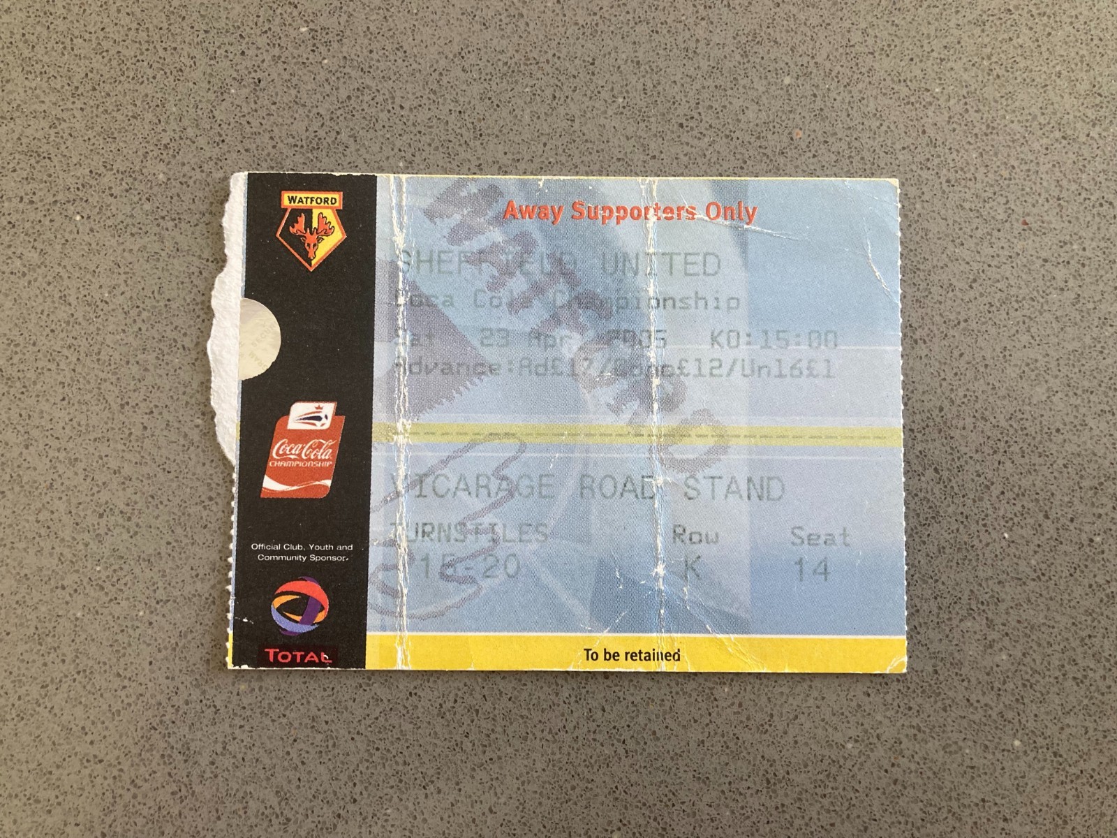 Watford v Sheffield United 2004-05 Match Ticket
