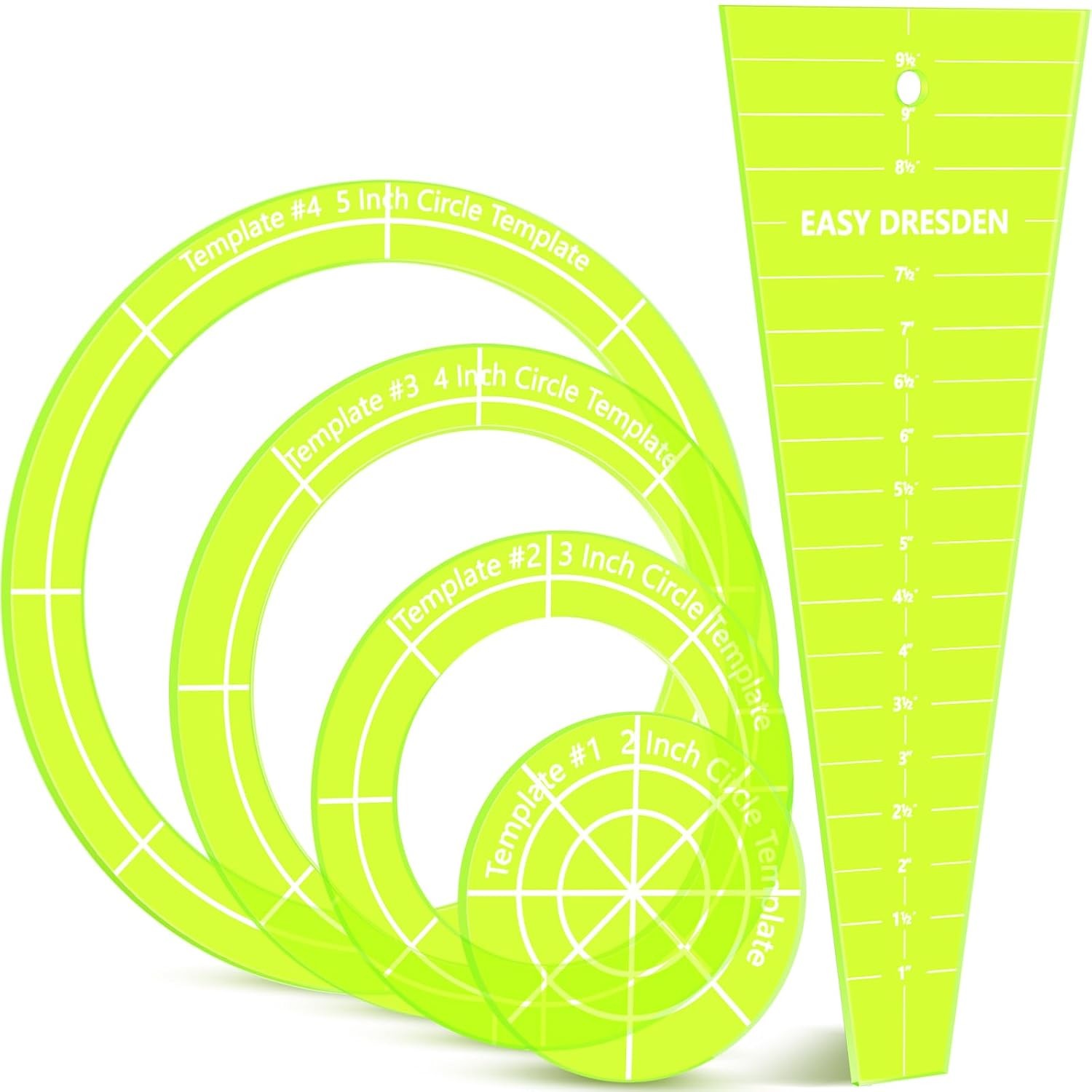 5 Pcs Acrylic Quilting Template Ruler 10 Inch Dresden Plate Template for Quiltin