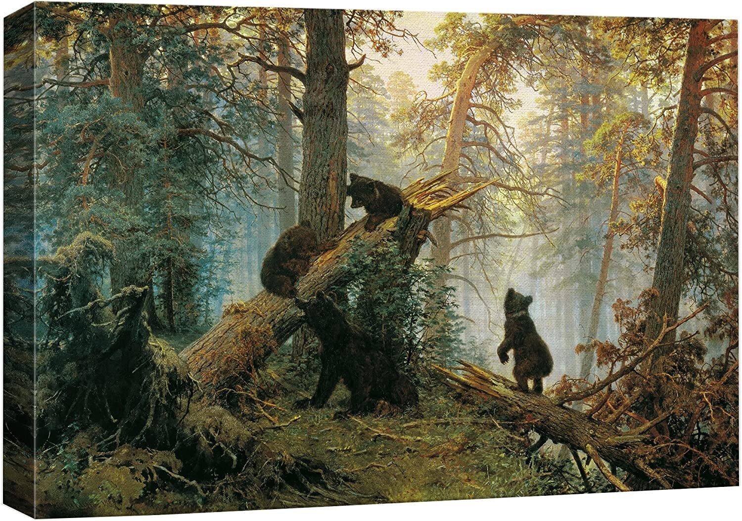 32"x48"-Black Bears in the Forest Nature Landscape Canvas Wall Art Print