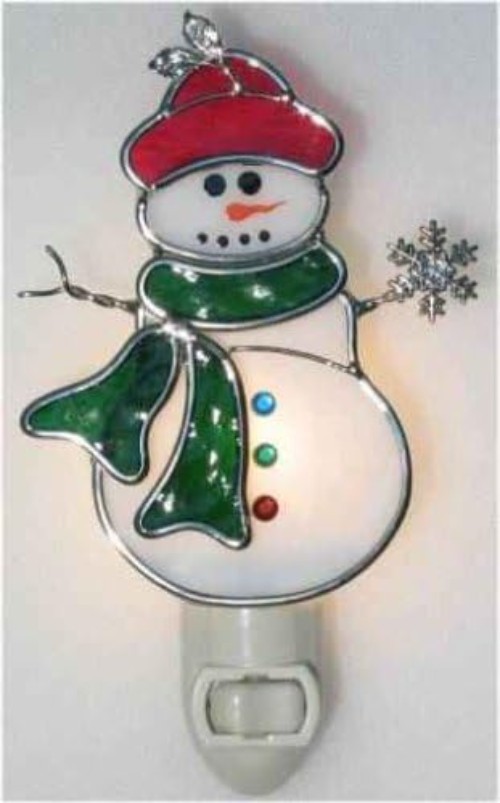 Stain Glass Snowman with Scarf Night Light