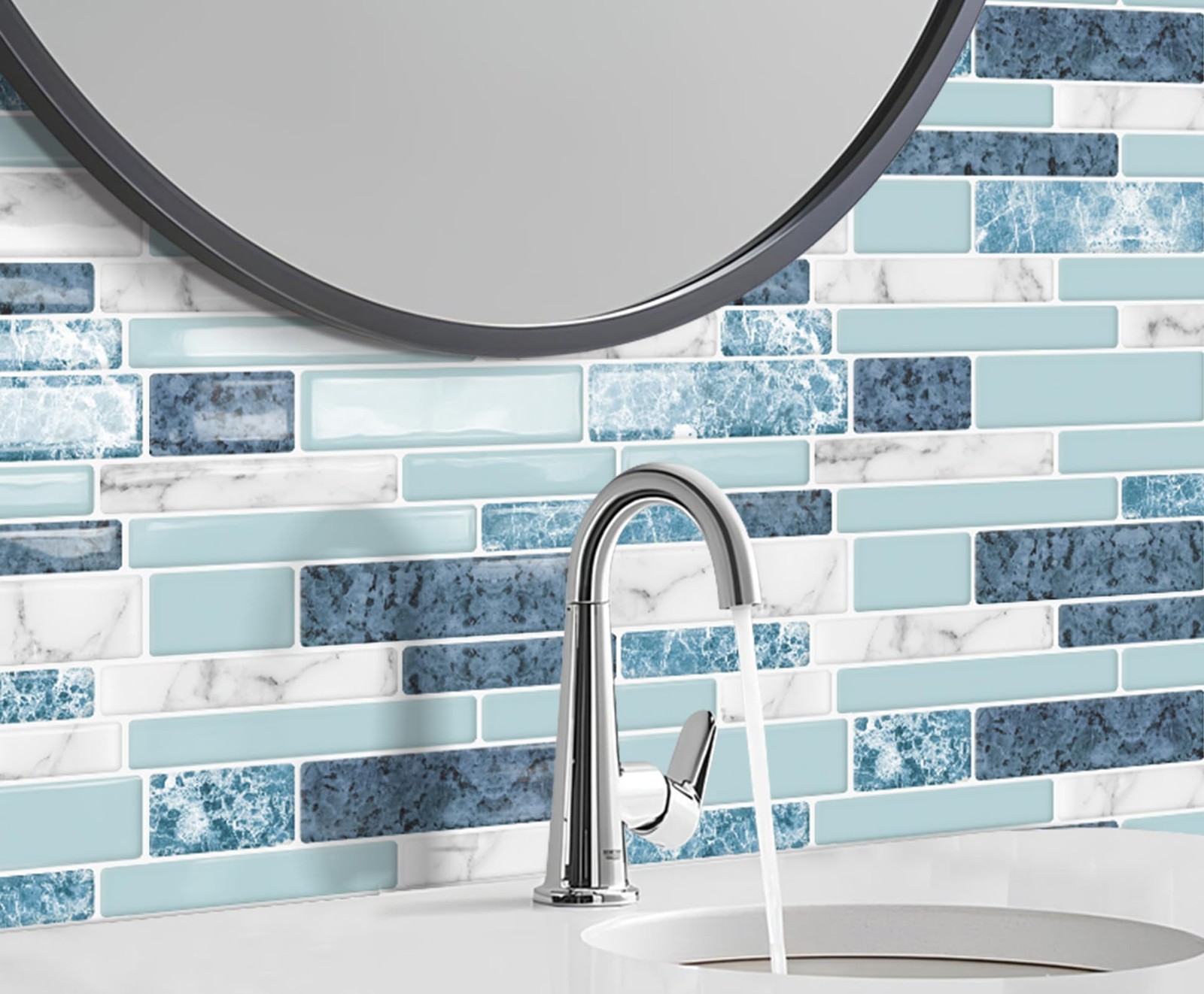 Peel and Stick Backsplash 3D Self Adhesive Wall Tile Blue 10 Sheet