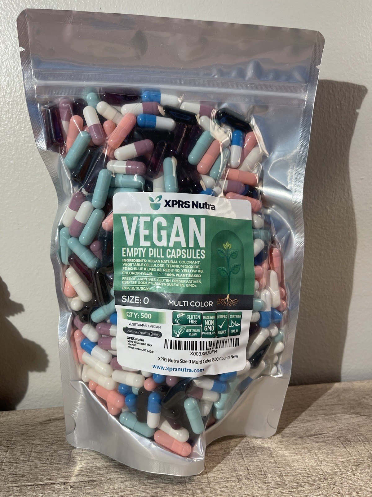 Empty Pill Caps 500 Count - XPRS Nutra Size 0 Vegan GF Capsules Multi-Color