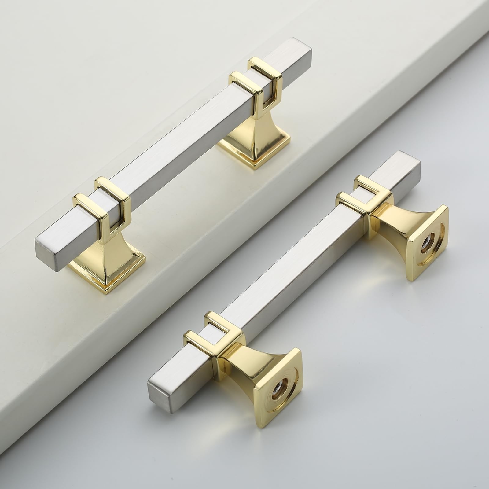 10 Pack 3 Inch(76mm) Cabinet Handles Brushed Nickel and Gold Kitchen Satin Ni...