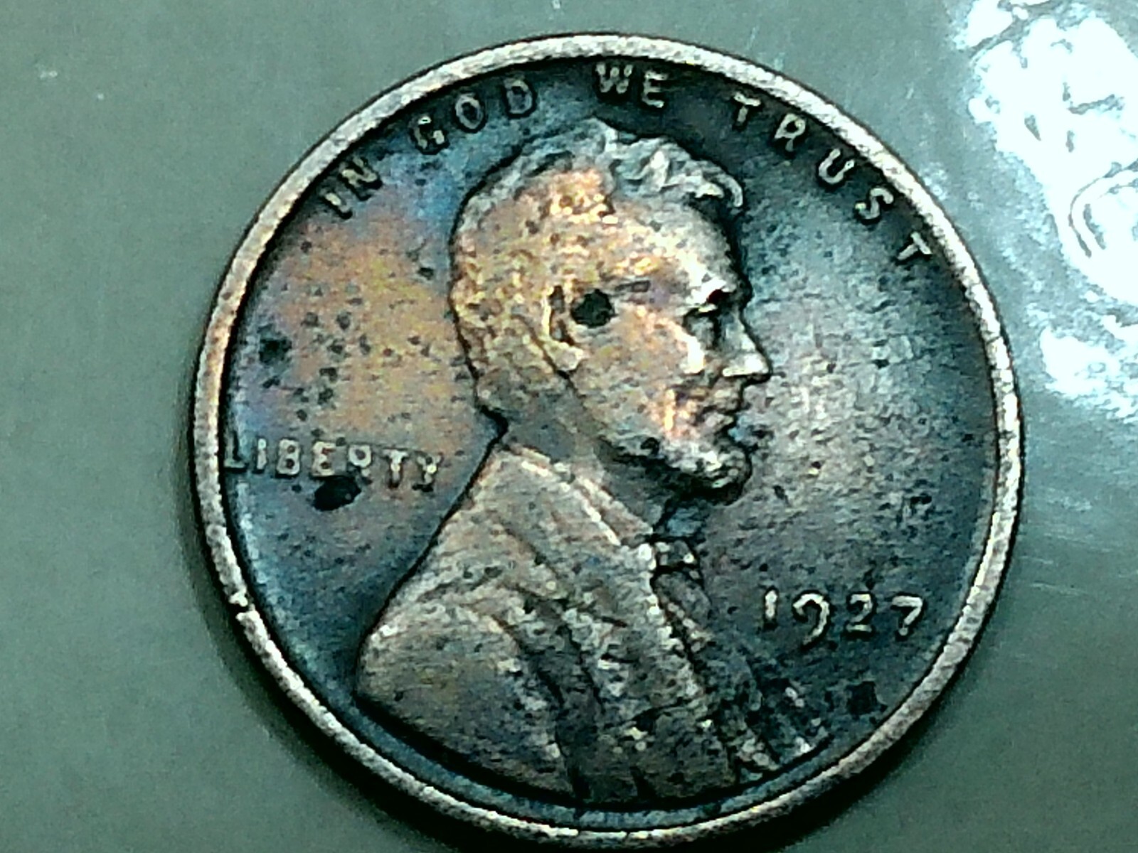 1927 us copper penny  - 3.0 gr. - rb - fat rim - nice stamp - lite toned -