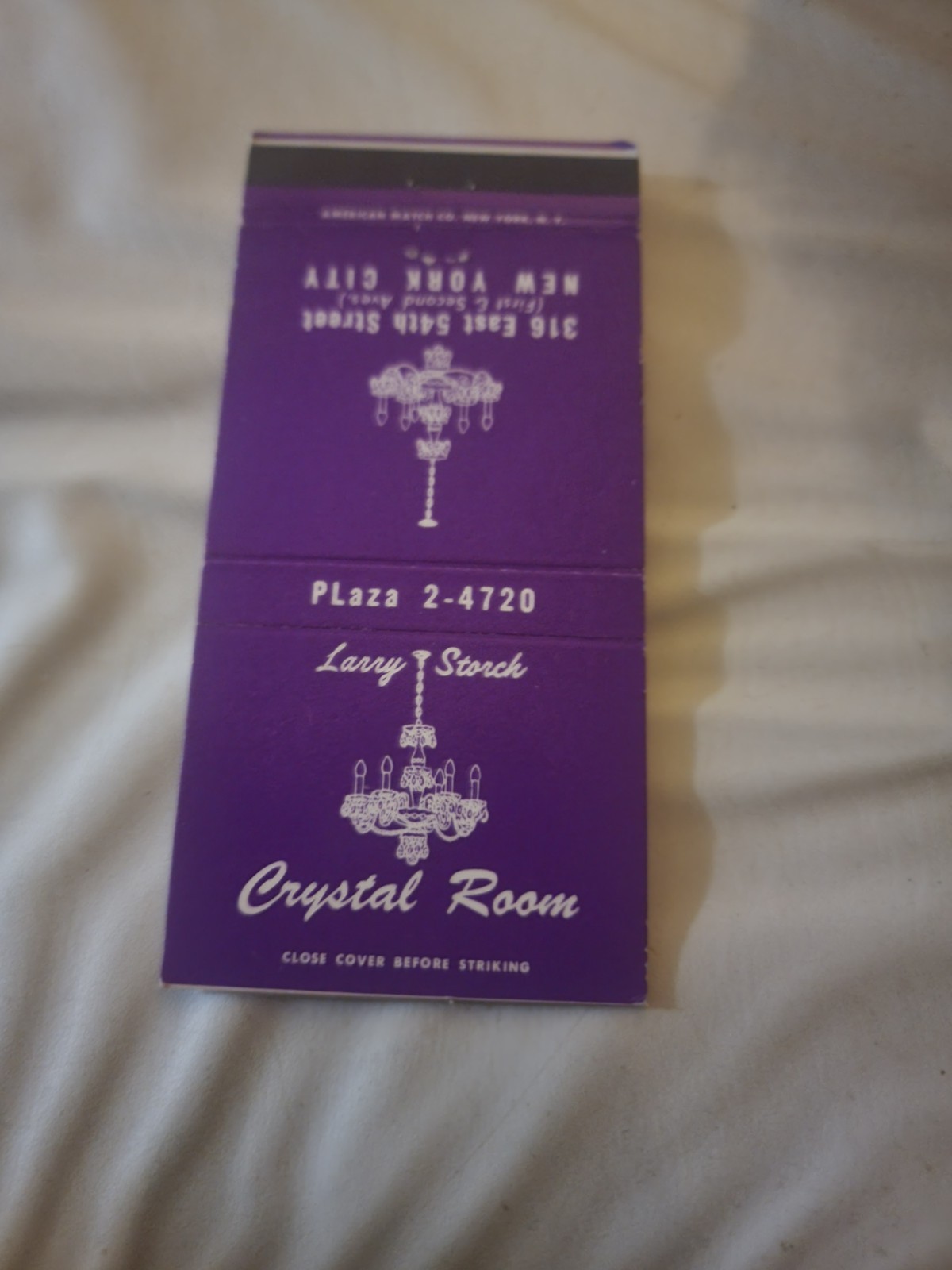 Vintage Matchcover  Crystal Room New York City