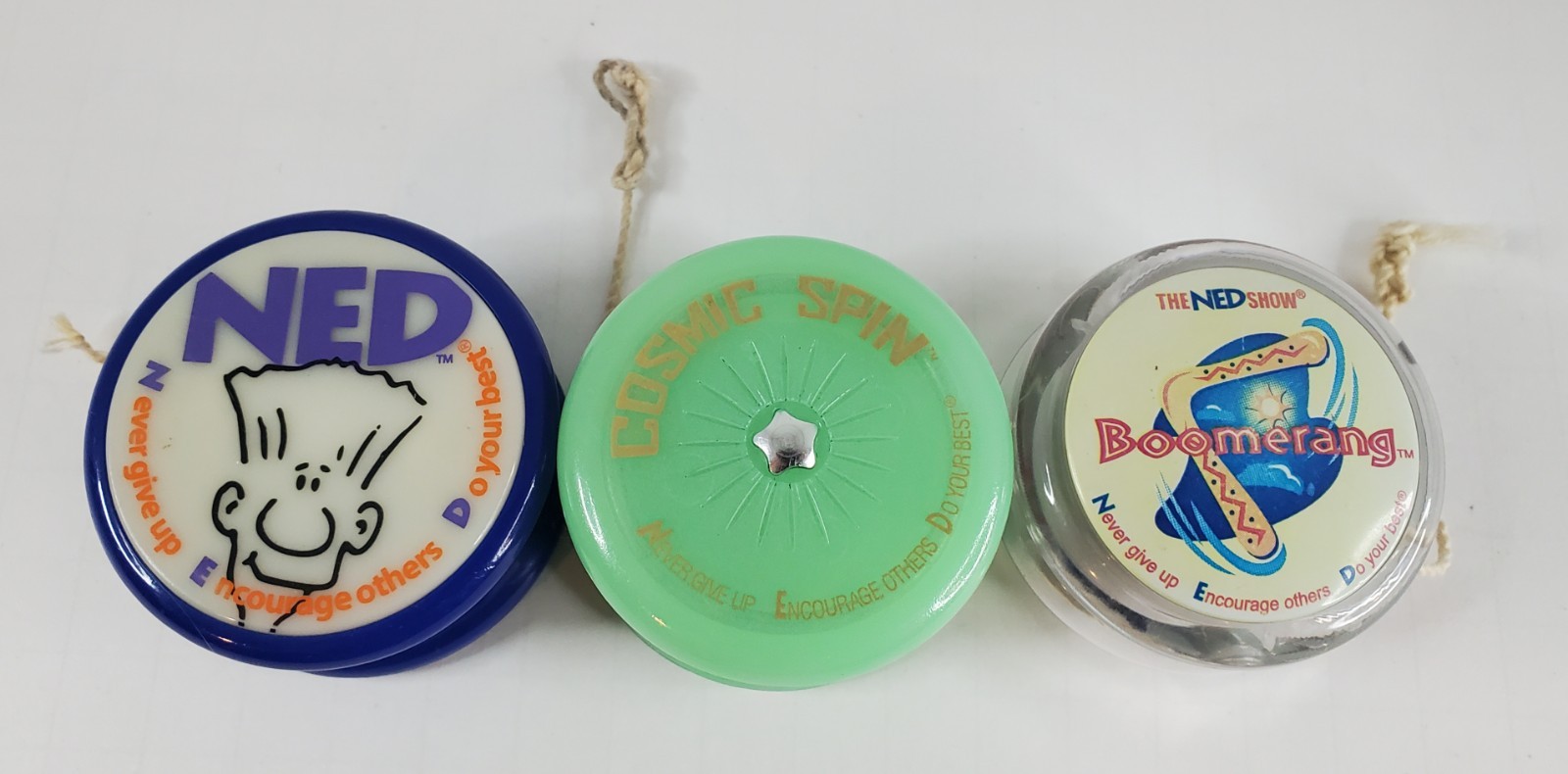 VTG Yo-Yo Lot The Ned Show Cosmic Spin Glow in the Dark, Blue & Clear Boomerang