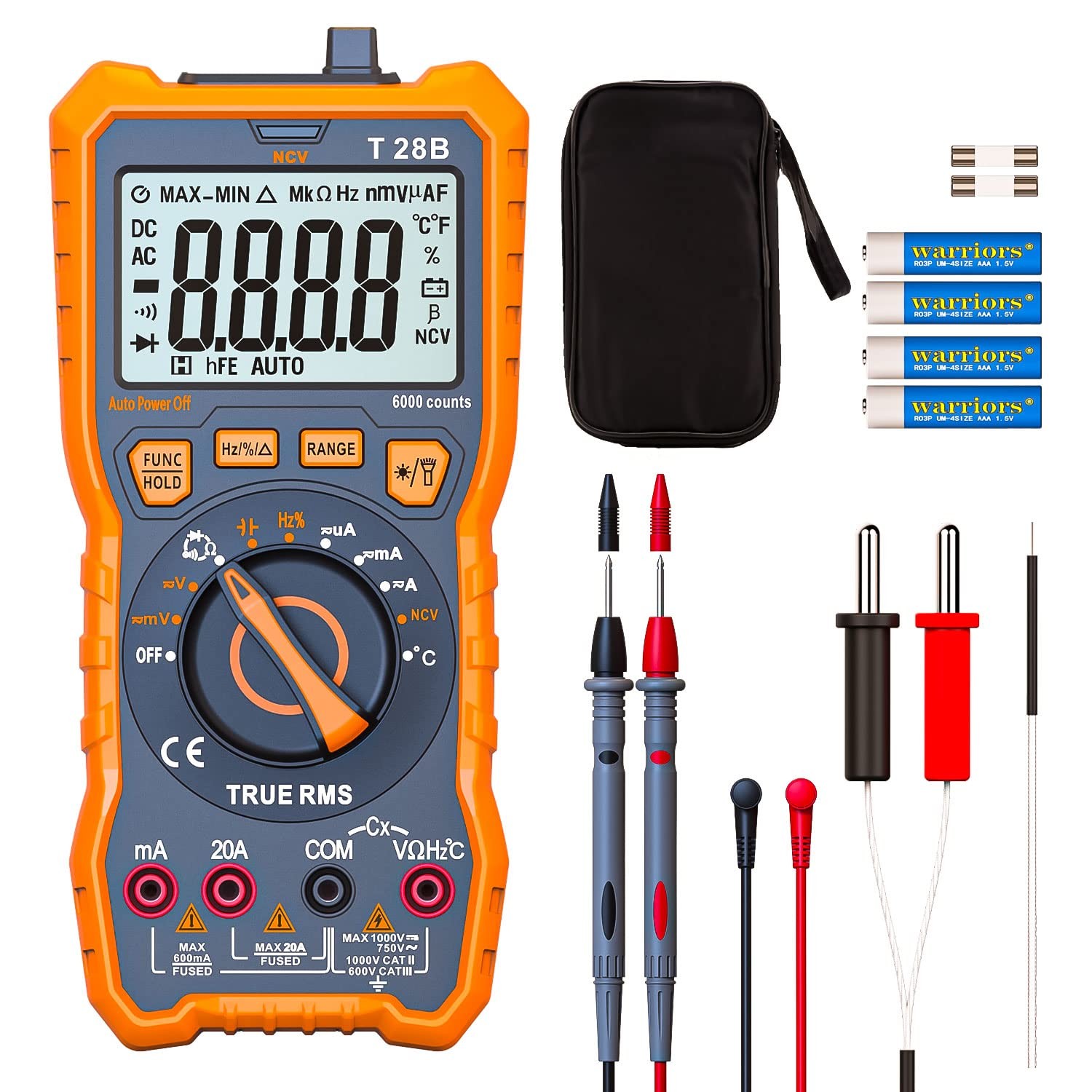 True RMS Digital Multimeter Tester Auto-Ranging AC DC 20A Voltmeter 1000V
