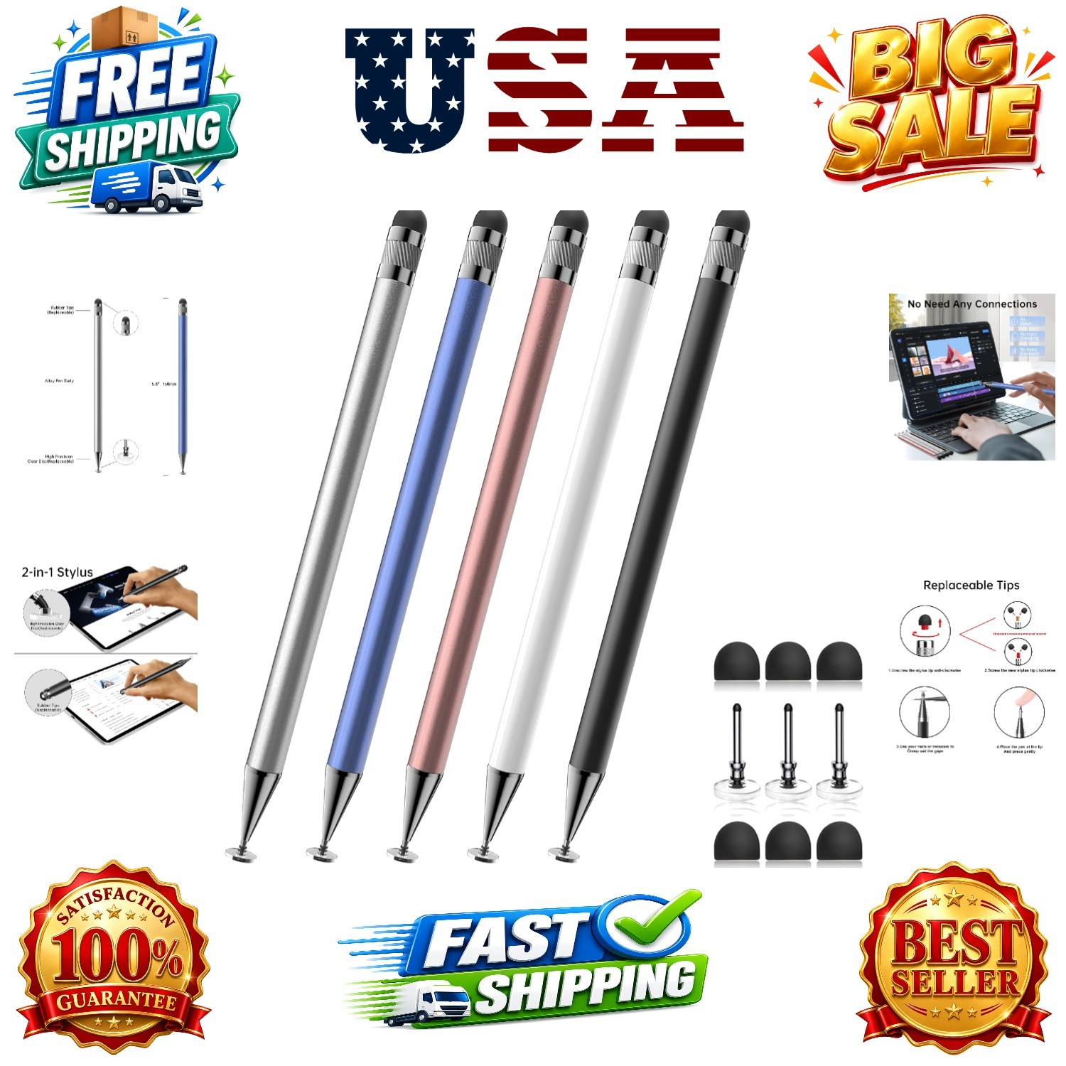 Stylus 5 Pcs, 2-in-1 Stylus Pen for Touch Screen, High Precision and Sensitiv...