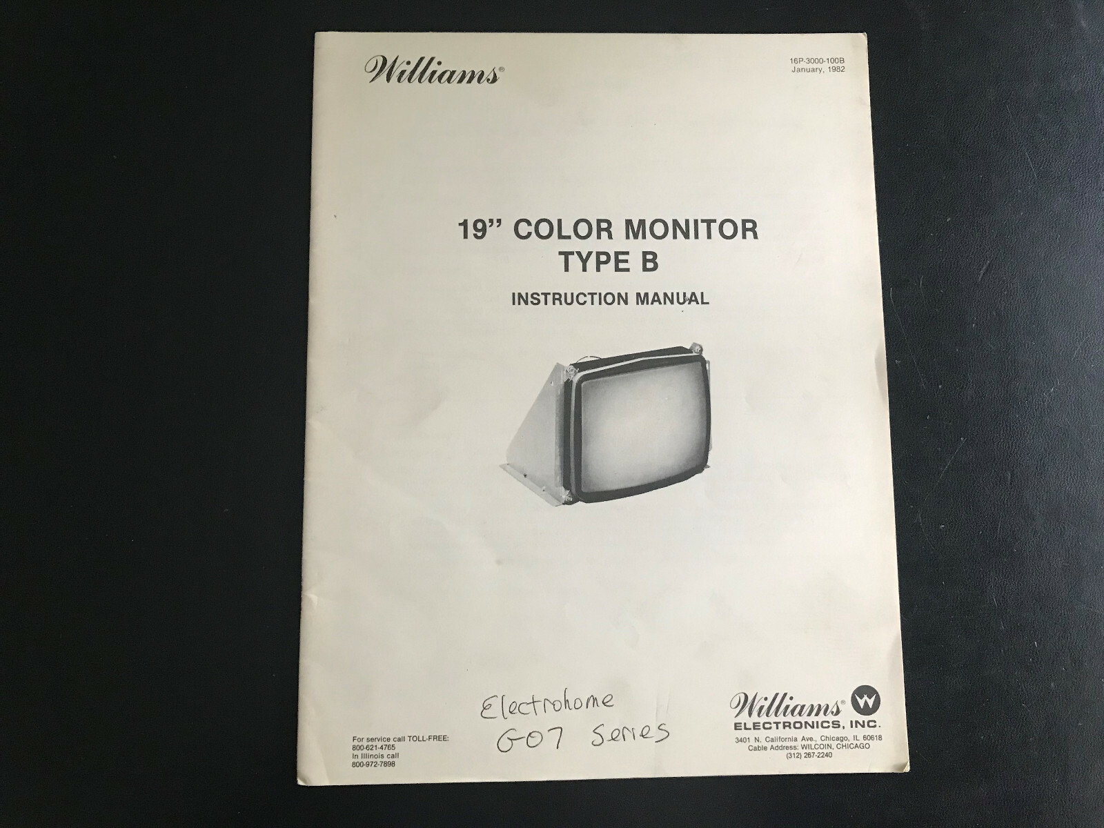 Williams 19" inch Color Monitor Type A & B Video Arcade Manual 1981
