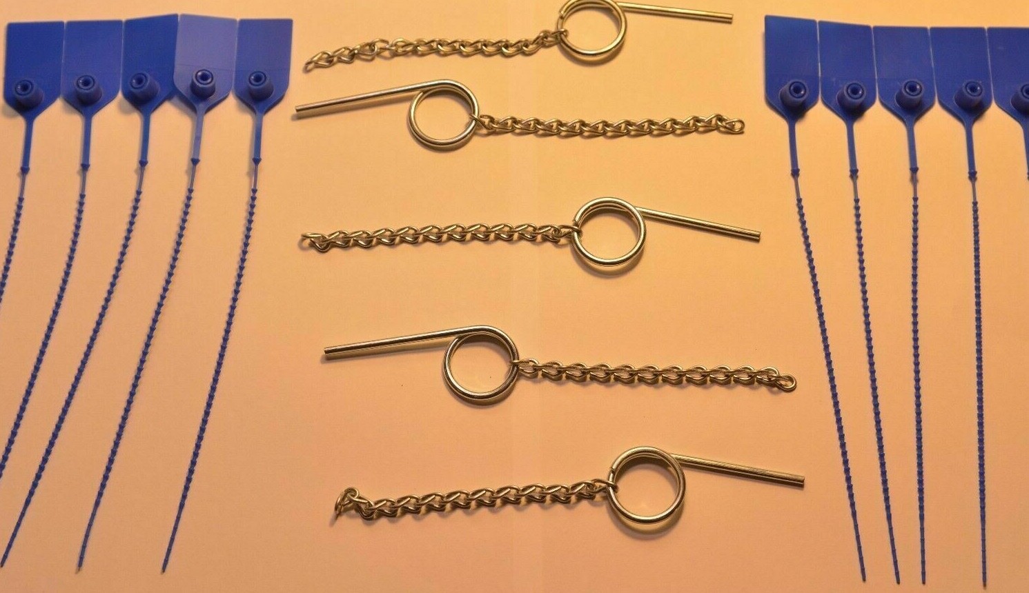 🔥🧯5-Fire Extinguisher Safety Pull Pin &Chain W/10-Tamper Proof Flag Seals-BLUE