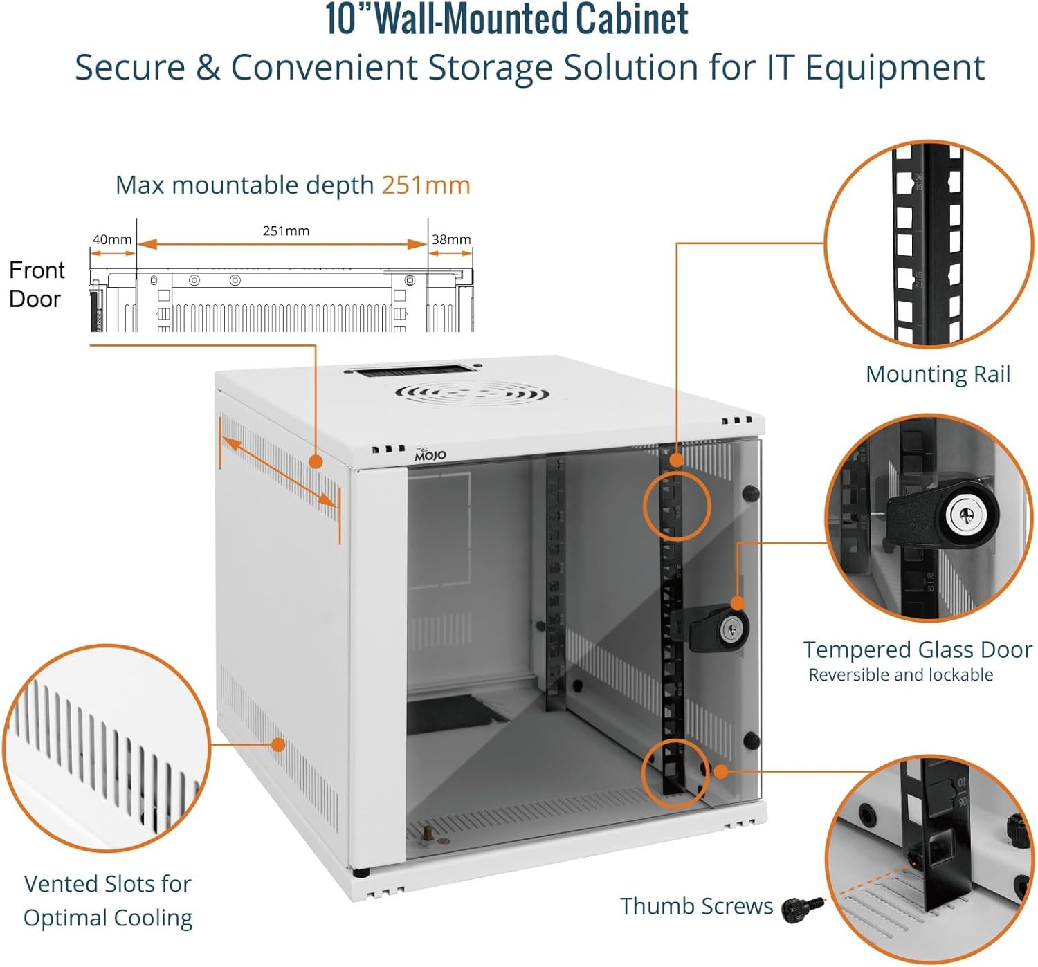 10" Wall Mount 6U Network Cabinet - 110Lbs Capacity, White Server Rack Set
