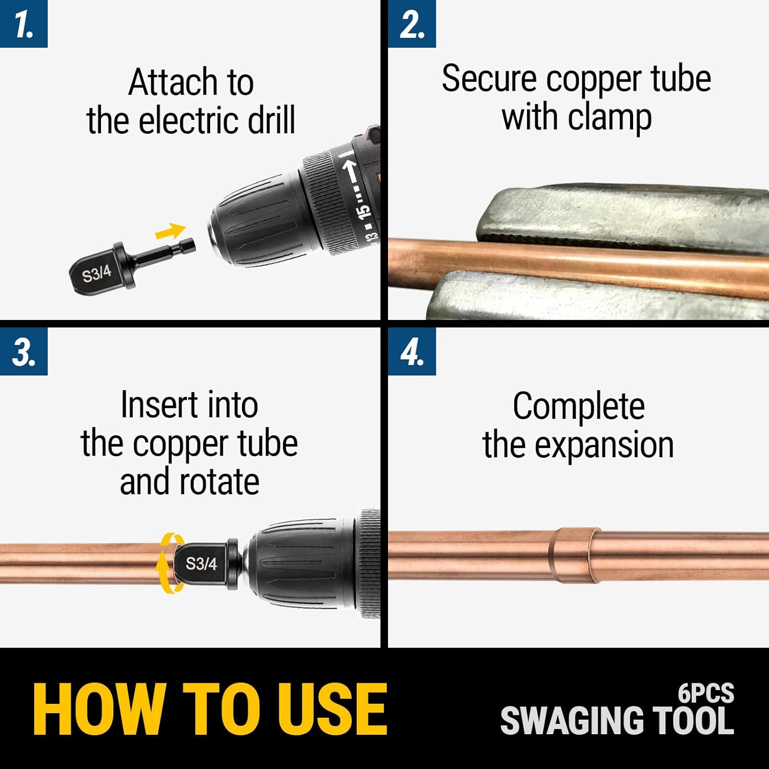 HVAC Copper Swaging Tool & Copper Flaring Tool Drill Bit Set, 11-Piece Black ...