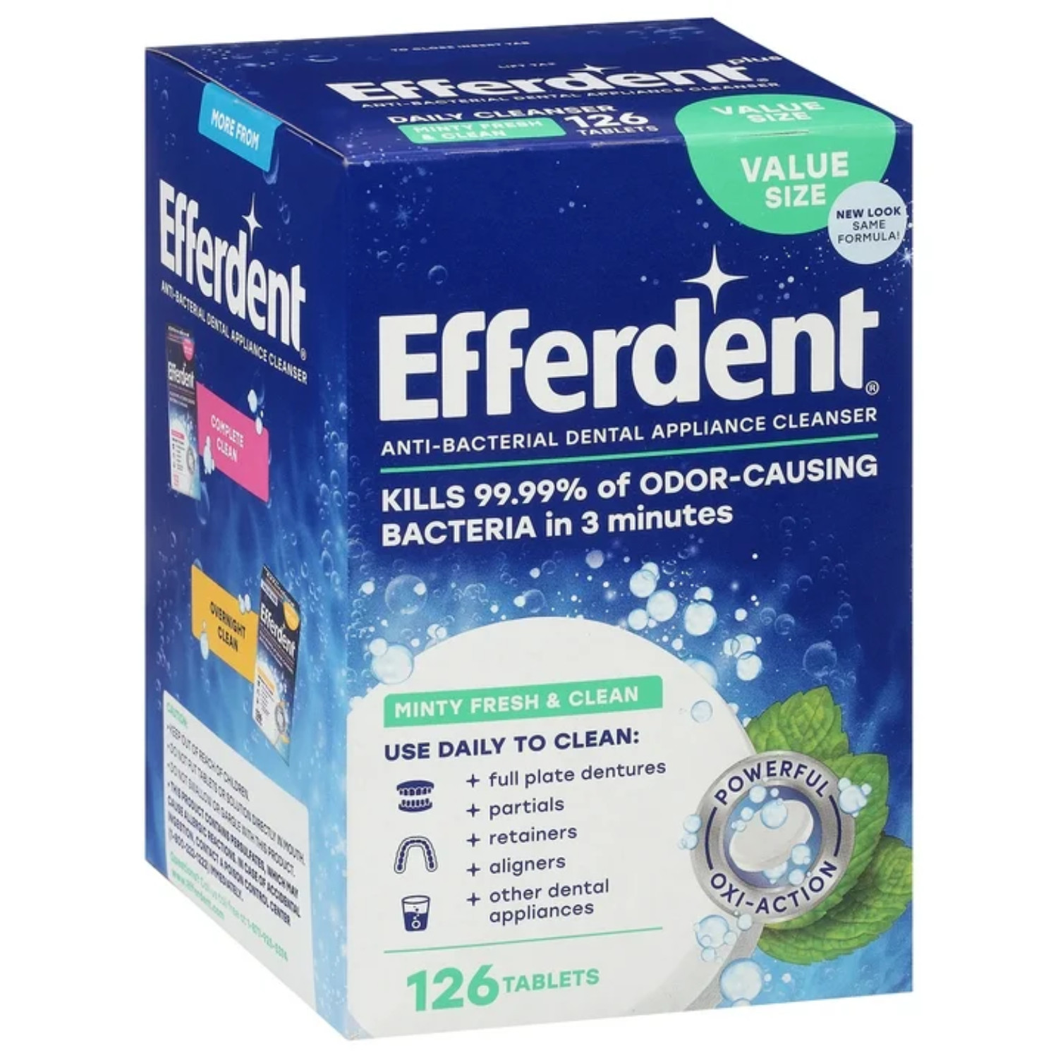 Efferdent Retainer & Denture Cleaner Tablets Minty & Fresh Clean, 126 Count