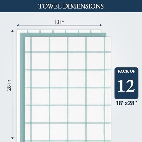 12-Pack Cotton Kitchen Towels & Dishcloths - Quick-Drying, Absorbent, Soft - Aqu