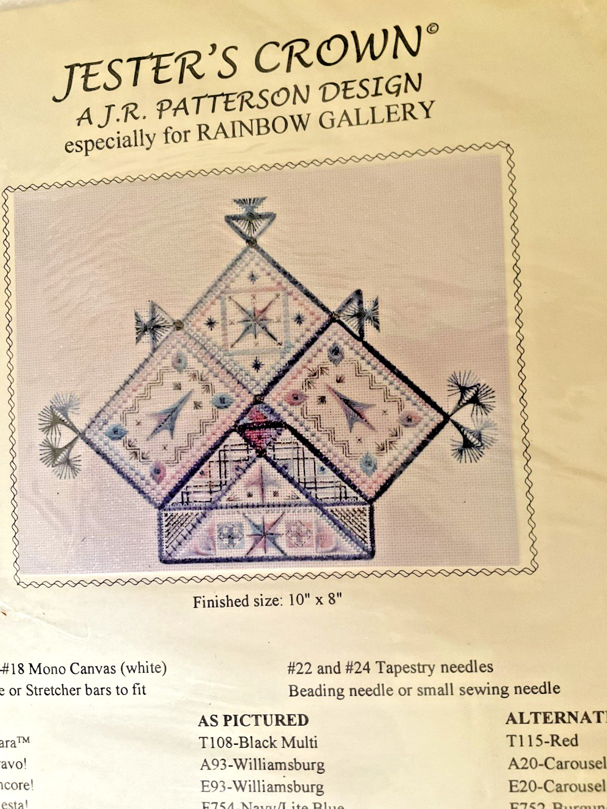 AJR Patterson Jesters Crown Needlepoint Chart Rainbow Gallery Designed for 18Ct