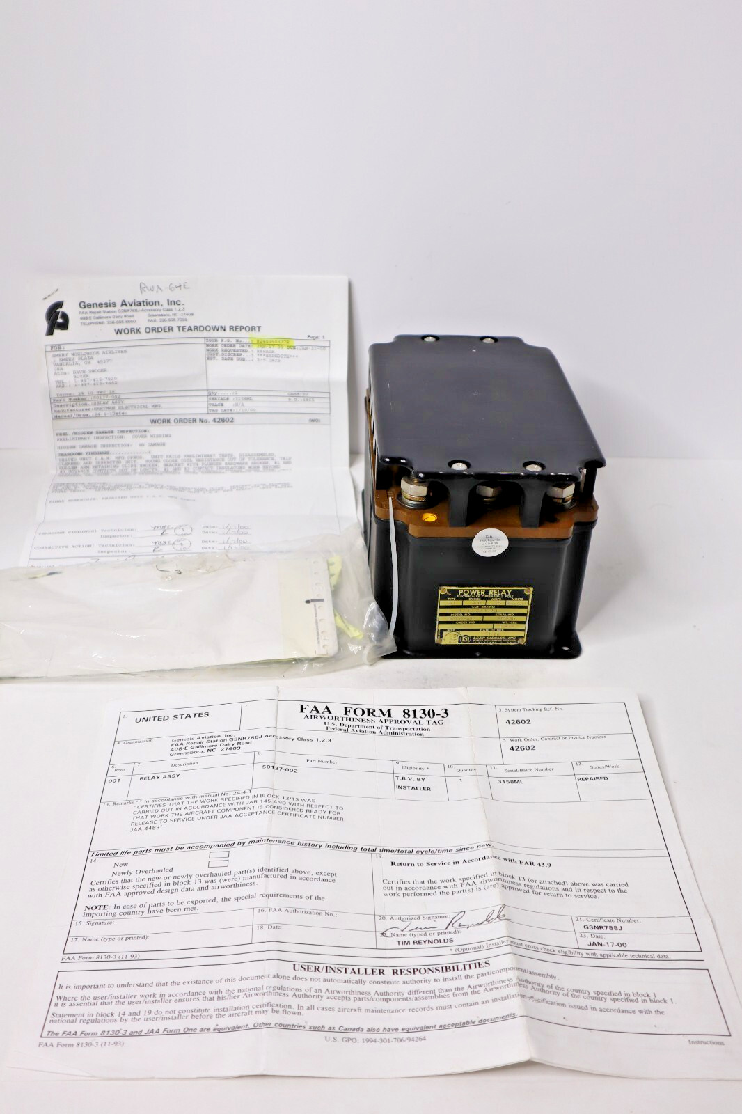 Lear Siegler Power Relay 50137-002 Repaired with FAA 8130-3 Form