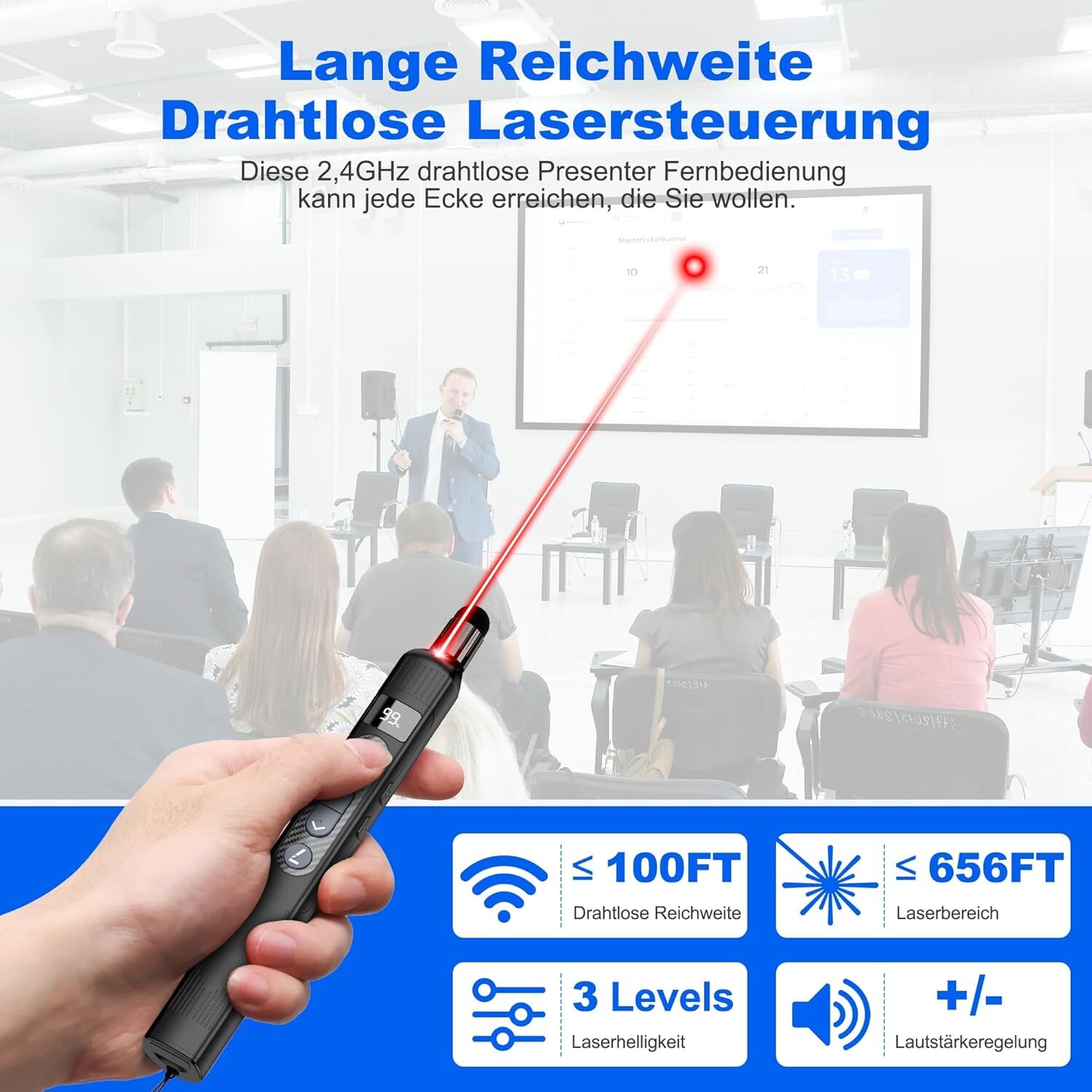 Writing Presenter Presentation Remote Control with Pointing Stick Extendable Power