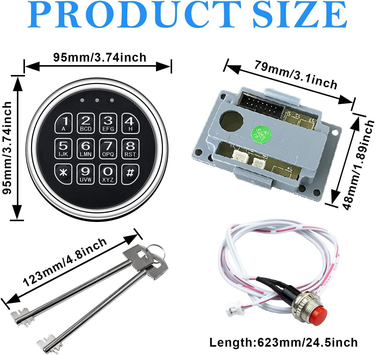 Gun Safe Lock Replacement Chrome Keypad Electronic Safe Solenoid Lock & 2 Keys
