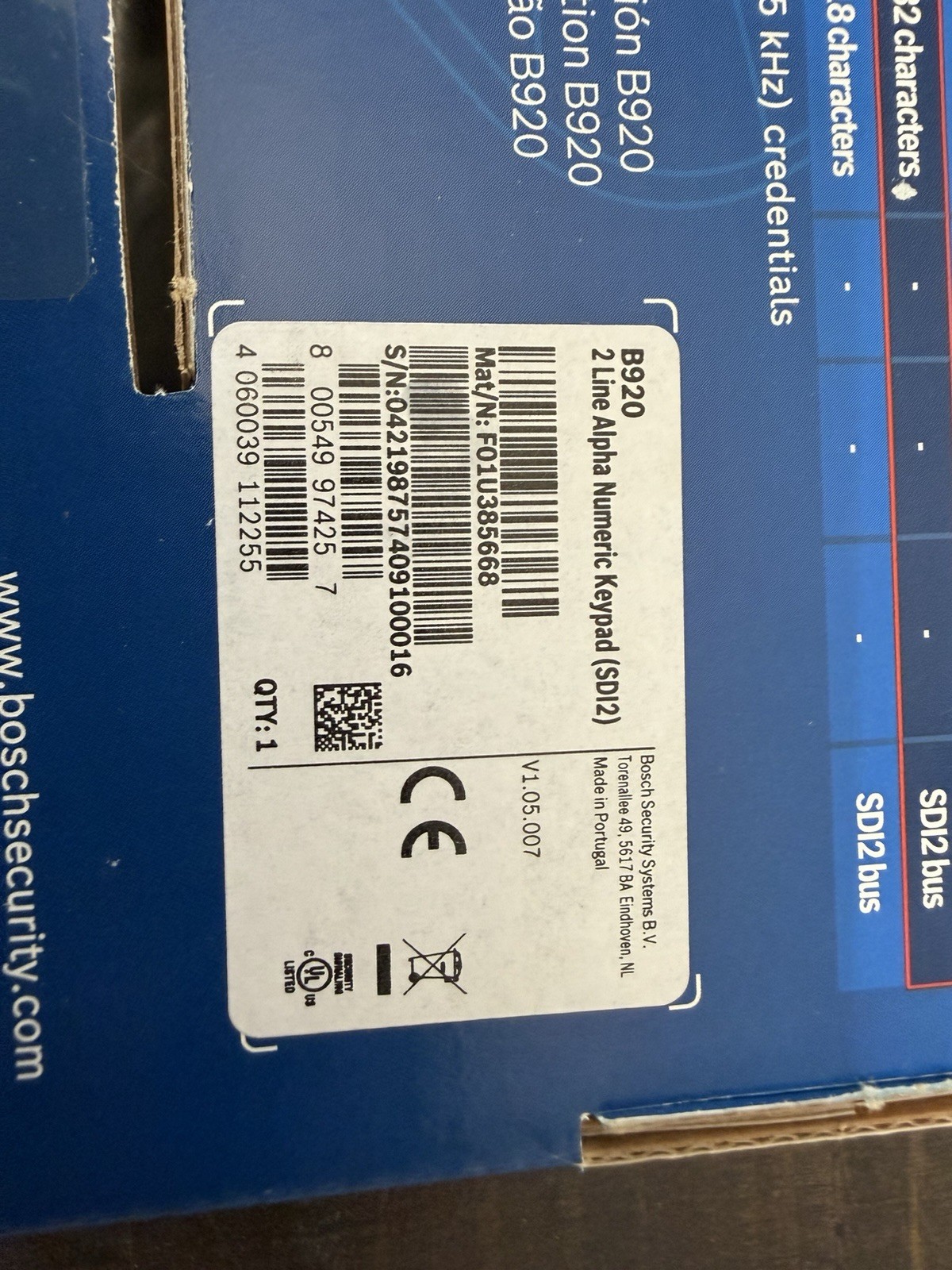 Bosch B920 Alarm System 2-Line Alpha Numeric Display Keypad Factory Sealed