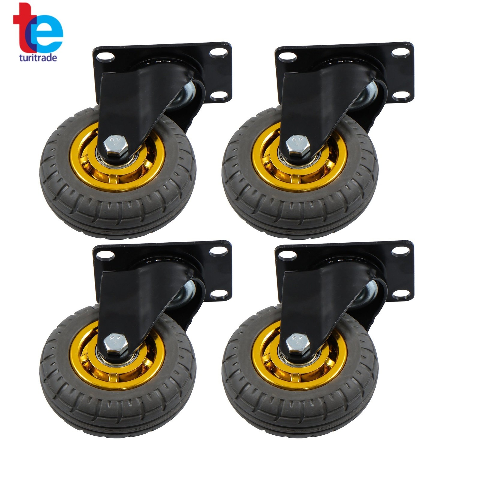 4 Pack Soft Rubber 4" Swivel Casters Wheels Universal Casters Grey Non-Marking