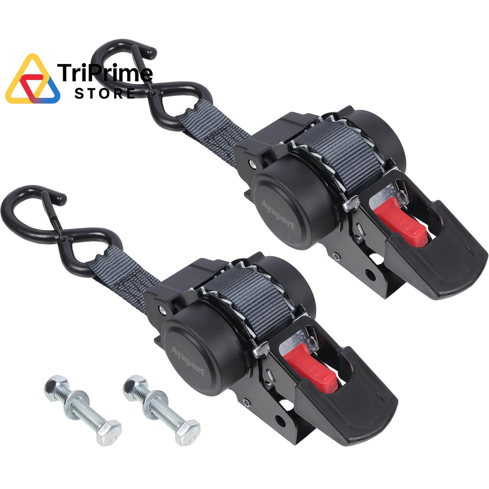 Ayaport Retractable Transom Tie Down Straps 1in X 10ft 1"x10'-2pcs, Black