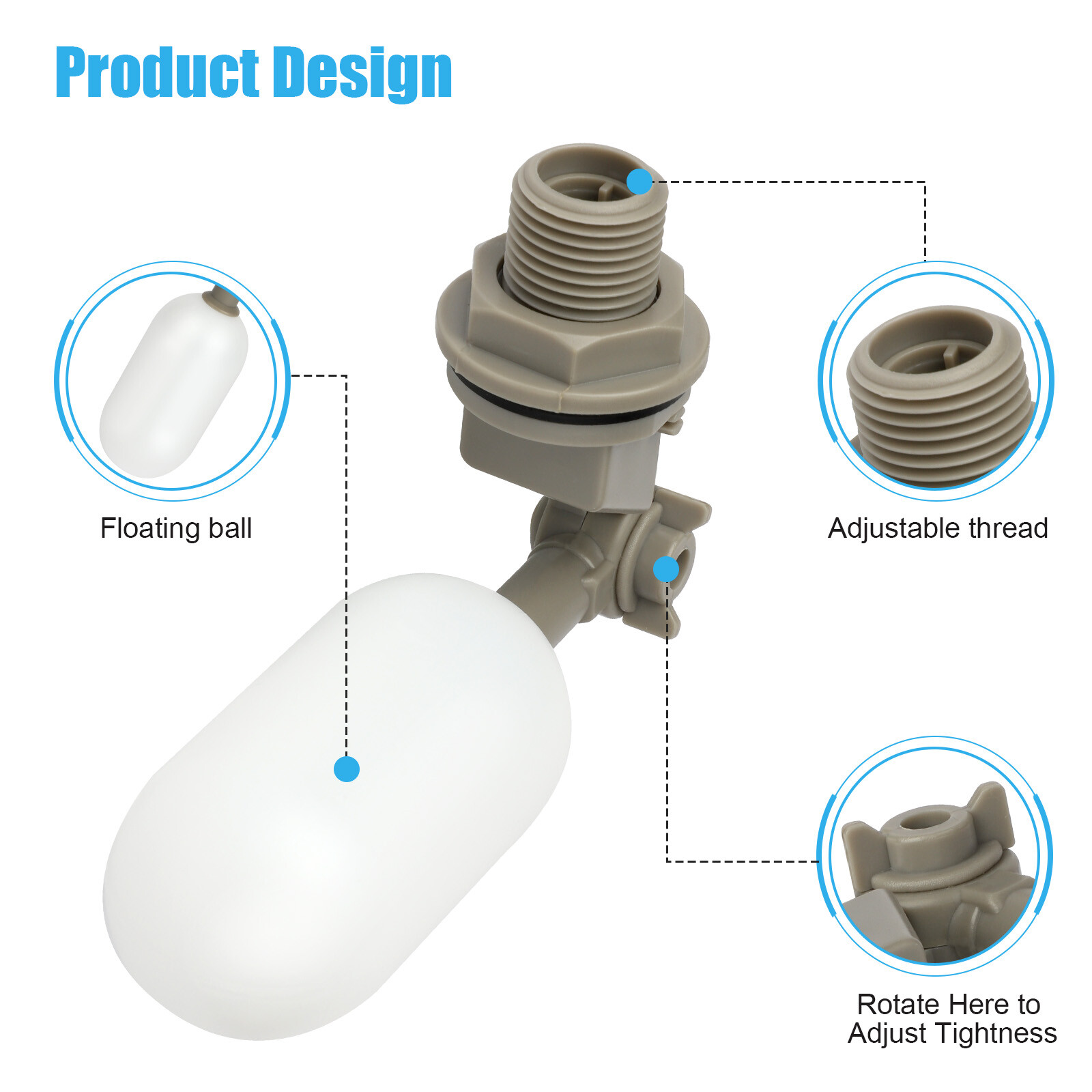 4Pcs Water Float 1/2" Automatic Shut Off Valve Quick Connctor Tank Overfill Stop