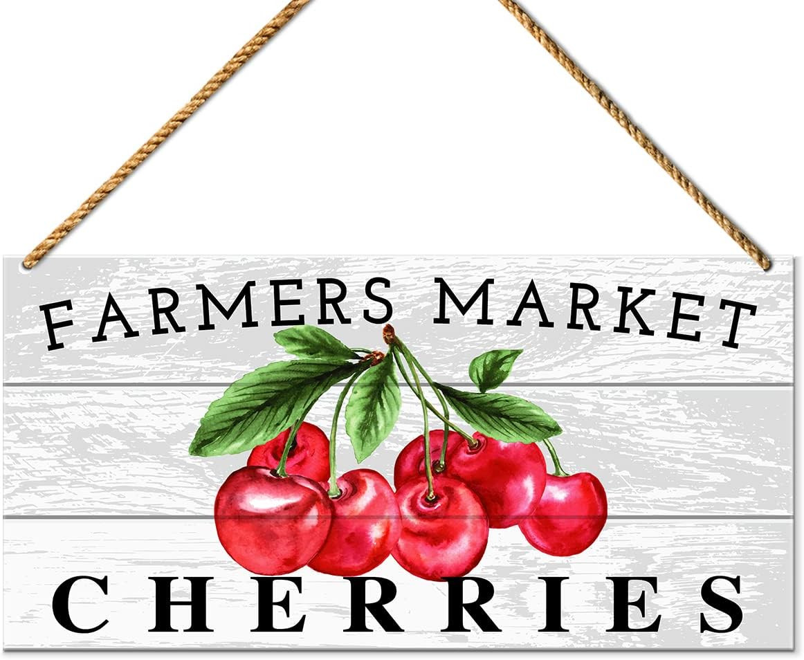 Farmhouse Kitchen Sign Decor, Farmers Market Cherries, Farmhouse Summer Sign for