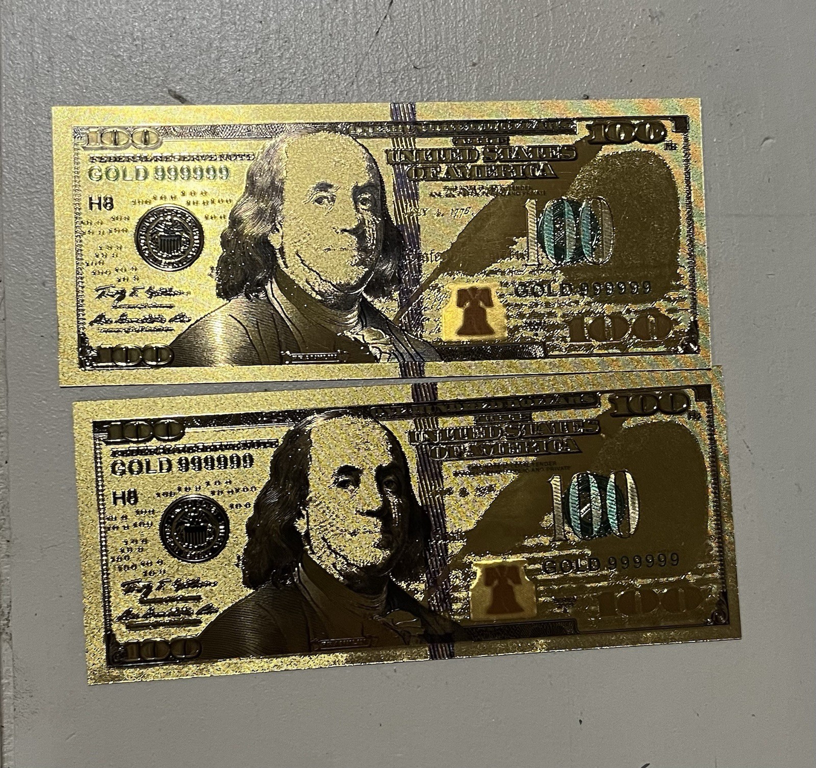 Set of Benjamin Franklin 24k Gold Plated $100 Dollar Bill