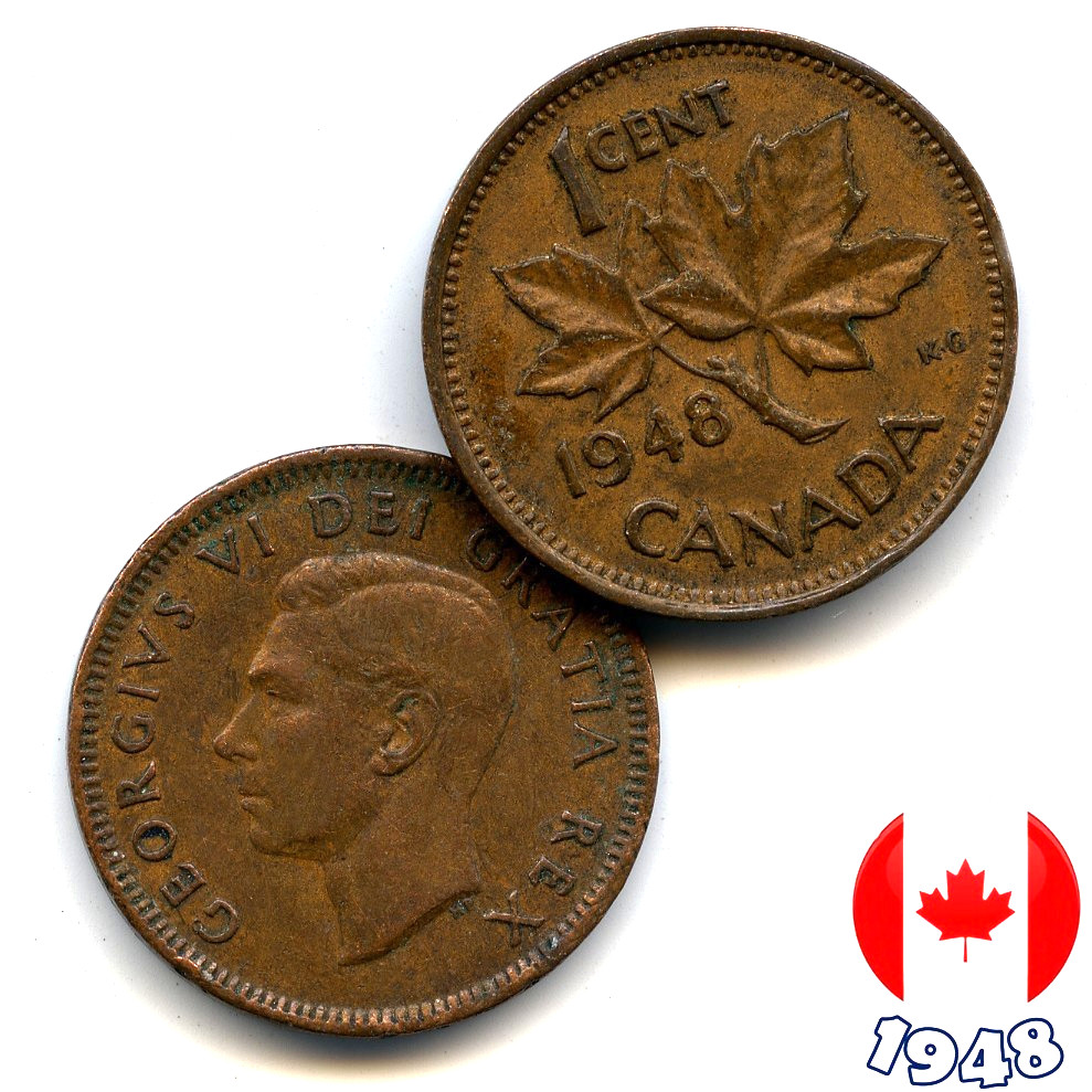 A Canadian 1948  1 Cent Penny Coin George VI Maple Leaf - Circulated