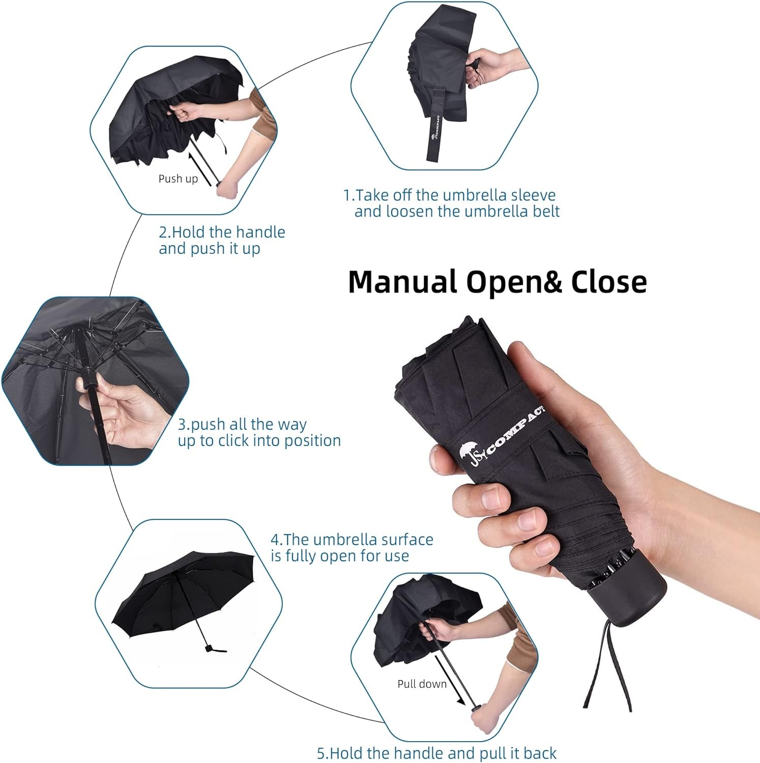SY COMPACT Travel Umbrella - Lightweight Portable Mini Compact small, black